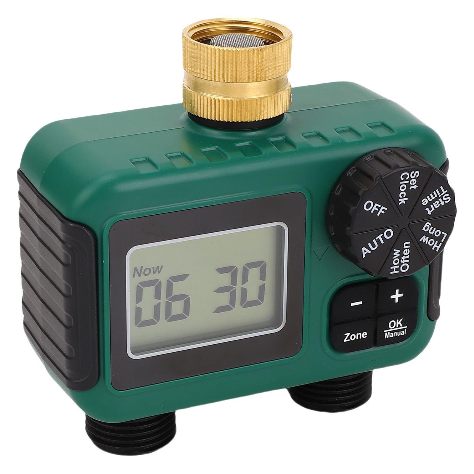 Timer per Tubo Flessibile a 2 Uscite Ingresso in Ottone Display LCD Impermeabile IPX5 Programmazione Semplice con Blocco Bambini per Irrigazione a Zone
