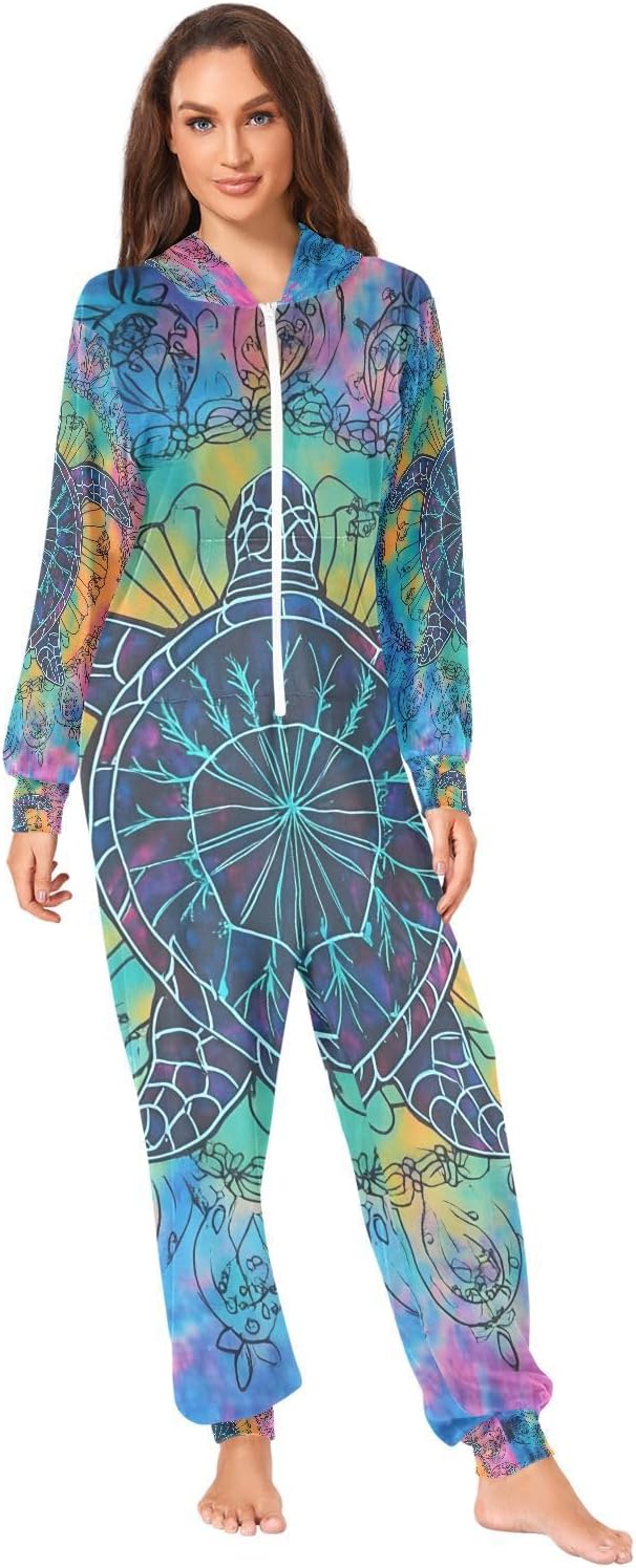 Turtle Mandala Nautical Ocean Coastal Adult Onesie Pajamas for Unisex Novelty One Piece Costume Sleepwear