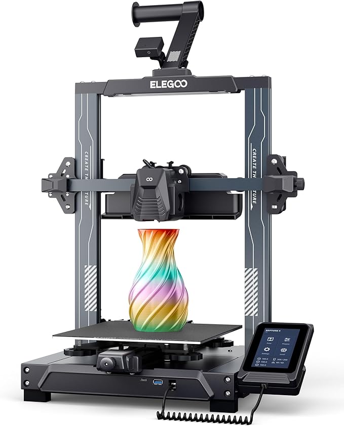 ELEGOO Neptune 4 Impresora 3D FDM, con Alta Velocidad de 500mm/s, Nivelación Automática en 121 Puntos, 300℃ Extrusor Directo de Doble Engranaje, Tamaño de Impresión de 225x225x265mm³