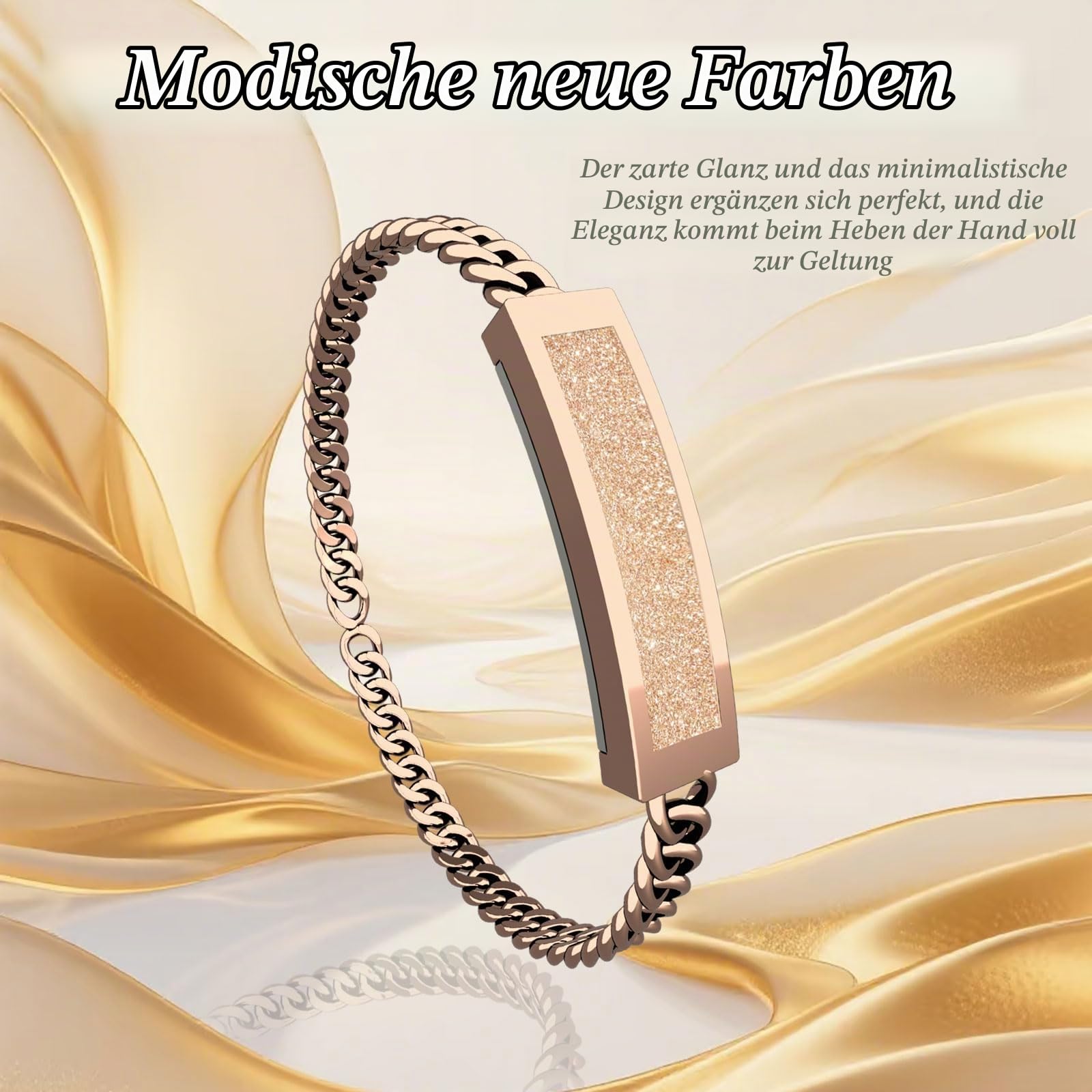 findtime Damen Smart Armkette Fitness Tracker Aktivitätstracker IP68 Wasserdicht Smartband Schmal Schrittzähler Schlaftracker Kalorienzähler Herzfrequenzmesser Dünn Kuba-Kette Design Gold