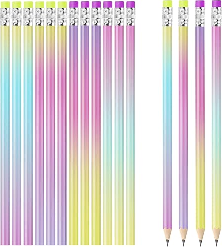 Miniatura 8 de Ainiv Lápices degradados #2 HB, lápices número 2 con borrador, 12 lápices de macarrón, lápices de grafito, lápices de madera, lápices de regalo para
