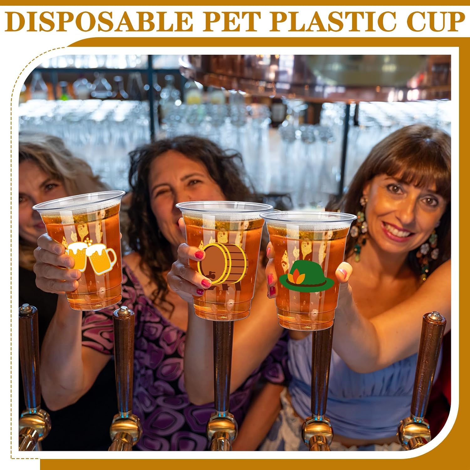 Jinei 200 Pcs Oktoberfest Cups Bulk 12 oz Oktoberfest Plastic Cups Disposable German Beer Drinking Beverage Clear for Party Decoration Festival