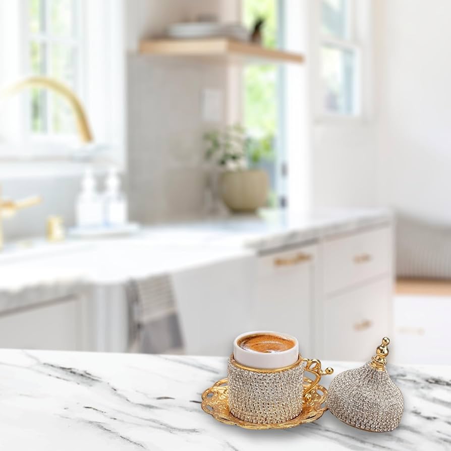 Alisveristime トルココーヒーカップセット 白磁と亜鉛金属 トルコ