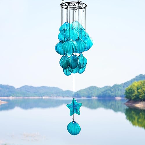 Miniatura 6 de Hamsa Hand Evil Eye Chakra - Campana de viento con cuentas y carcasa de vidrio y campanillas de viento de estrella de mar