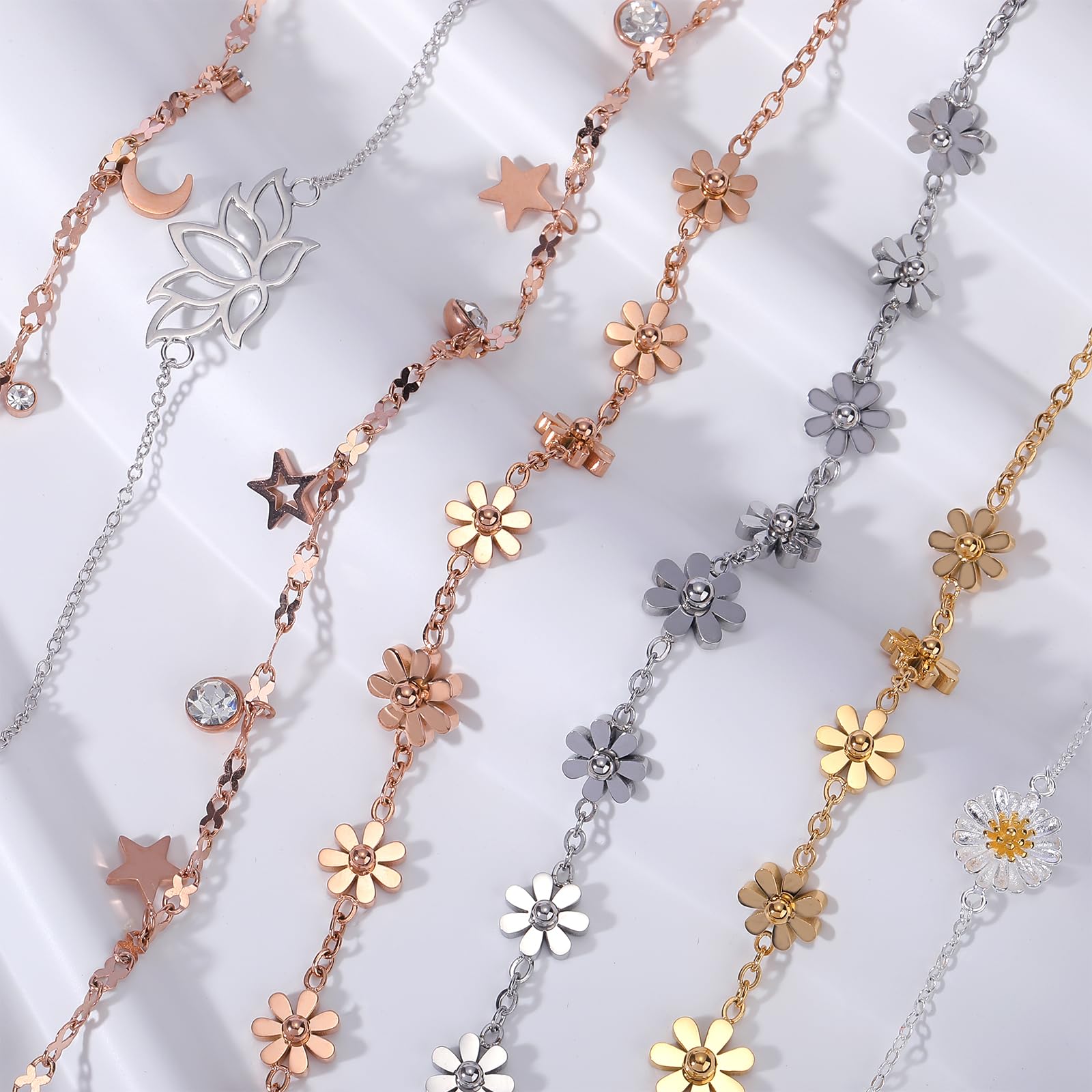 Cavigliere di Fiori Donna Cavigliera Regolabile Argento Bracciale Donna per Caviglia Regolabile Cavigliere in Acciaio per Donna Regalo Gioielli Donne Ragazze