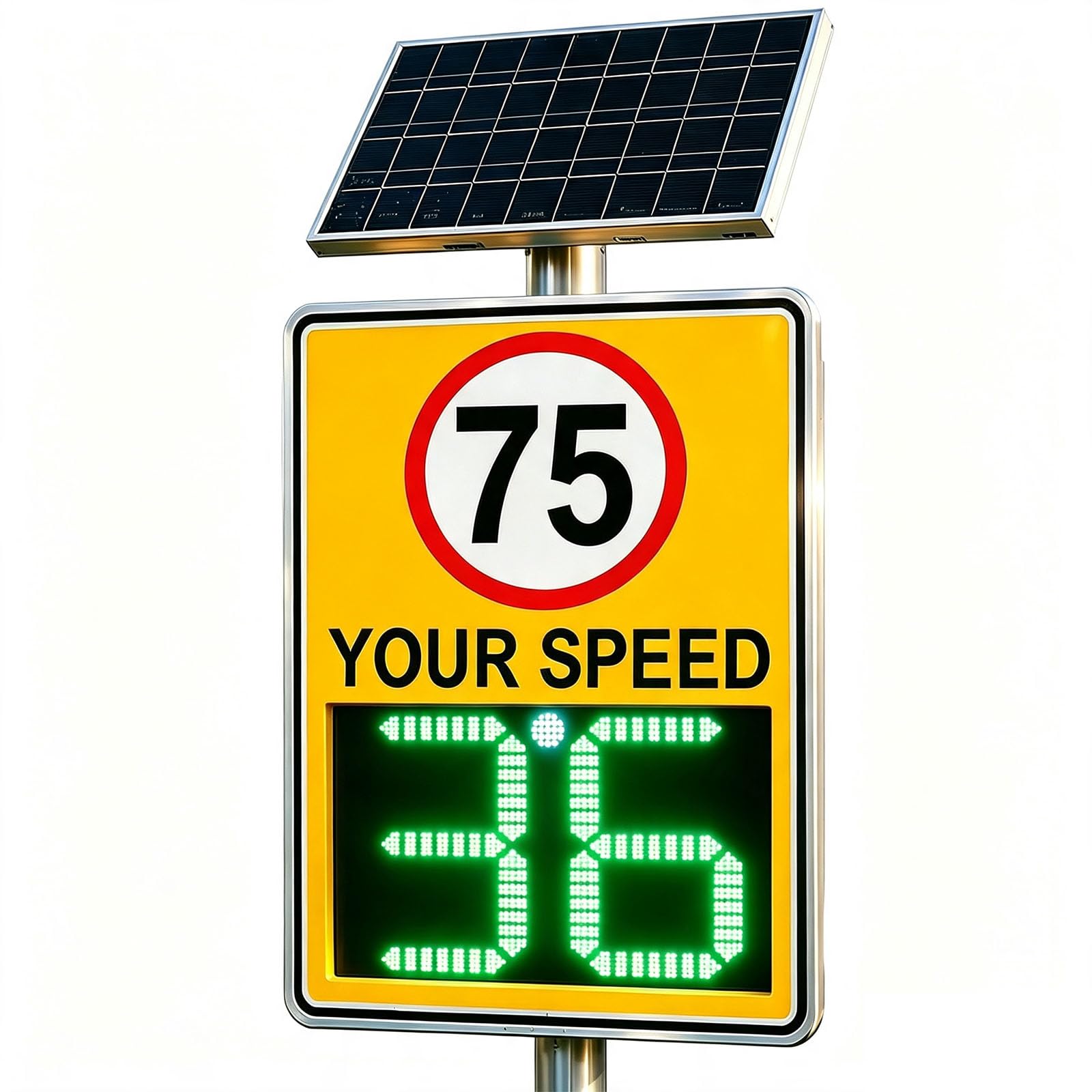 20x28 IN, 75 MPH Solar Powered LED Speed Limit Sign with Instant Feedback
