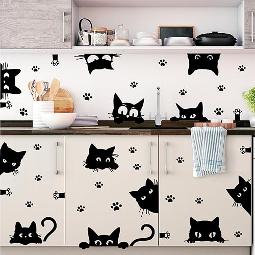 Miniatura 5 de Divertidas calcomanías de pared de gato negro, calcomanías para ventana de gato que mira hacia el auto, calcomanía para despegar y pegar, calcomanía