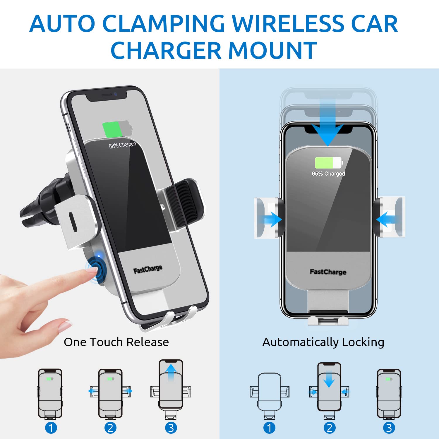 CHGeek Wireless Car Charger, 15W Fast Charging Auto Clamping Car Charger Phone Mount Phone Holder fit for iPhone 14 13 12 Mini Pro Max 11 Xs, Samsung Galaxy S23 Ultra S22+ S21 S20 Note 20,etc