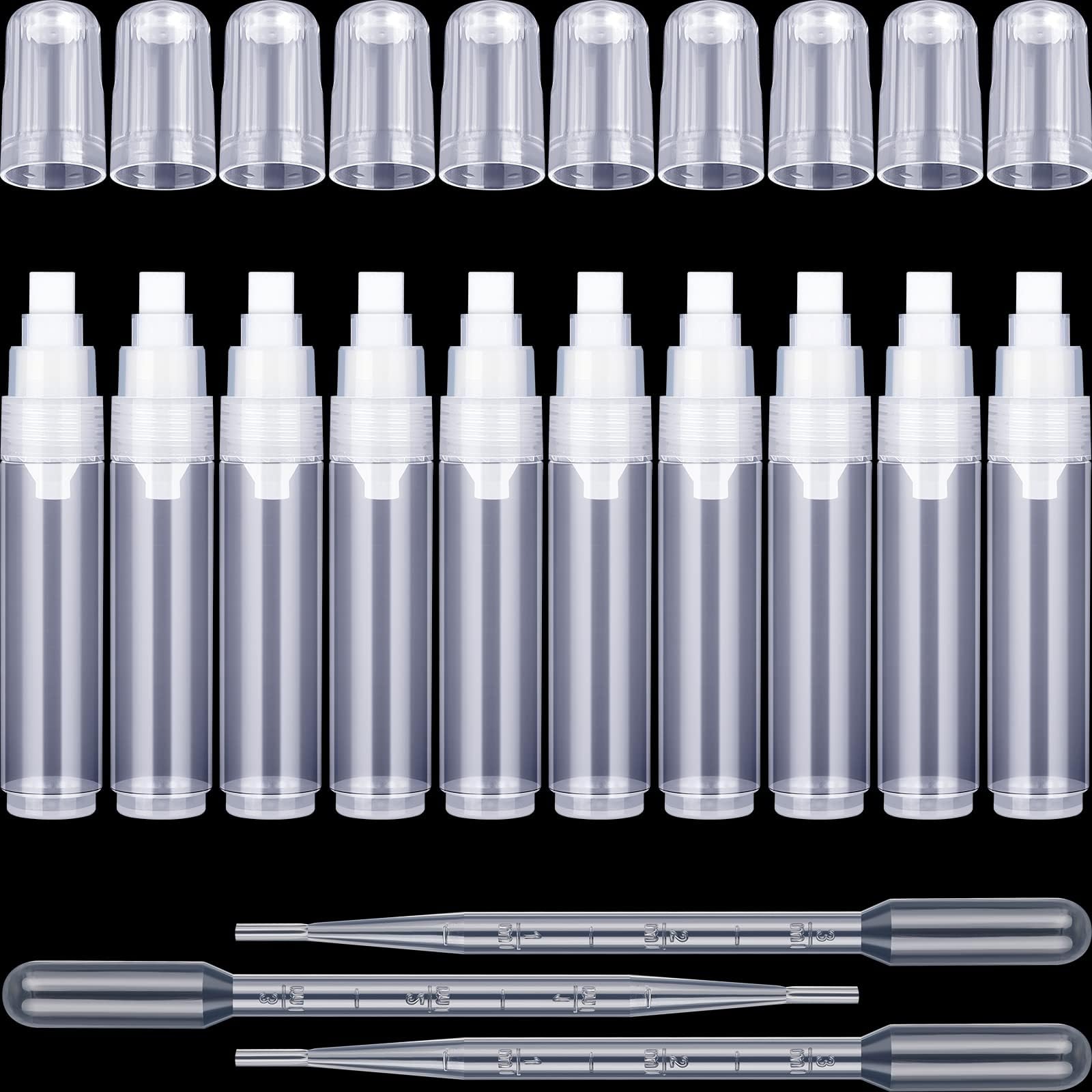 Sabary 10 Pcs Refillable Paint Markers 10 mm Empty Acrylic Markers Blank Flat Head Graffiti White Fillable Paint Pen with 5 Pcs 3 ml Dropper for Oil Water Ink Art Painting Craft Kit