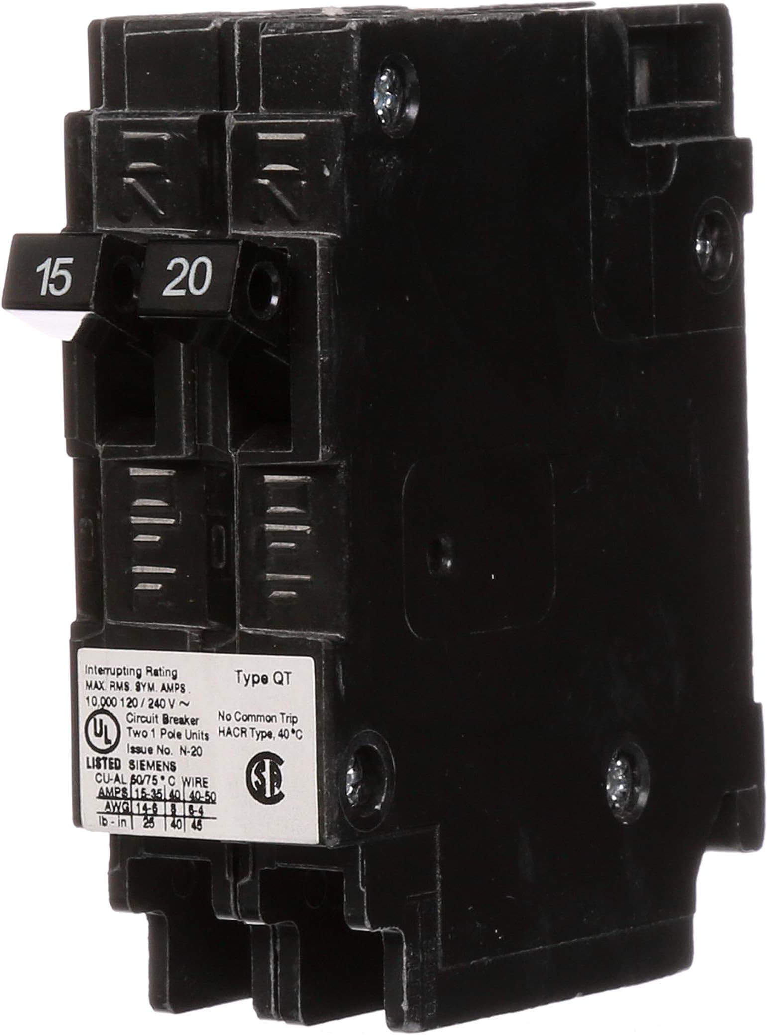 Siemens Q1520 One 15 Amp And One 20 Amp Single Pole 120v Non Current Limiting Circuit Breaker Amazon Com