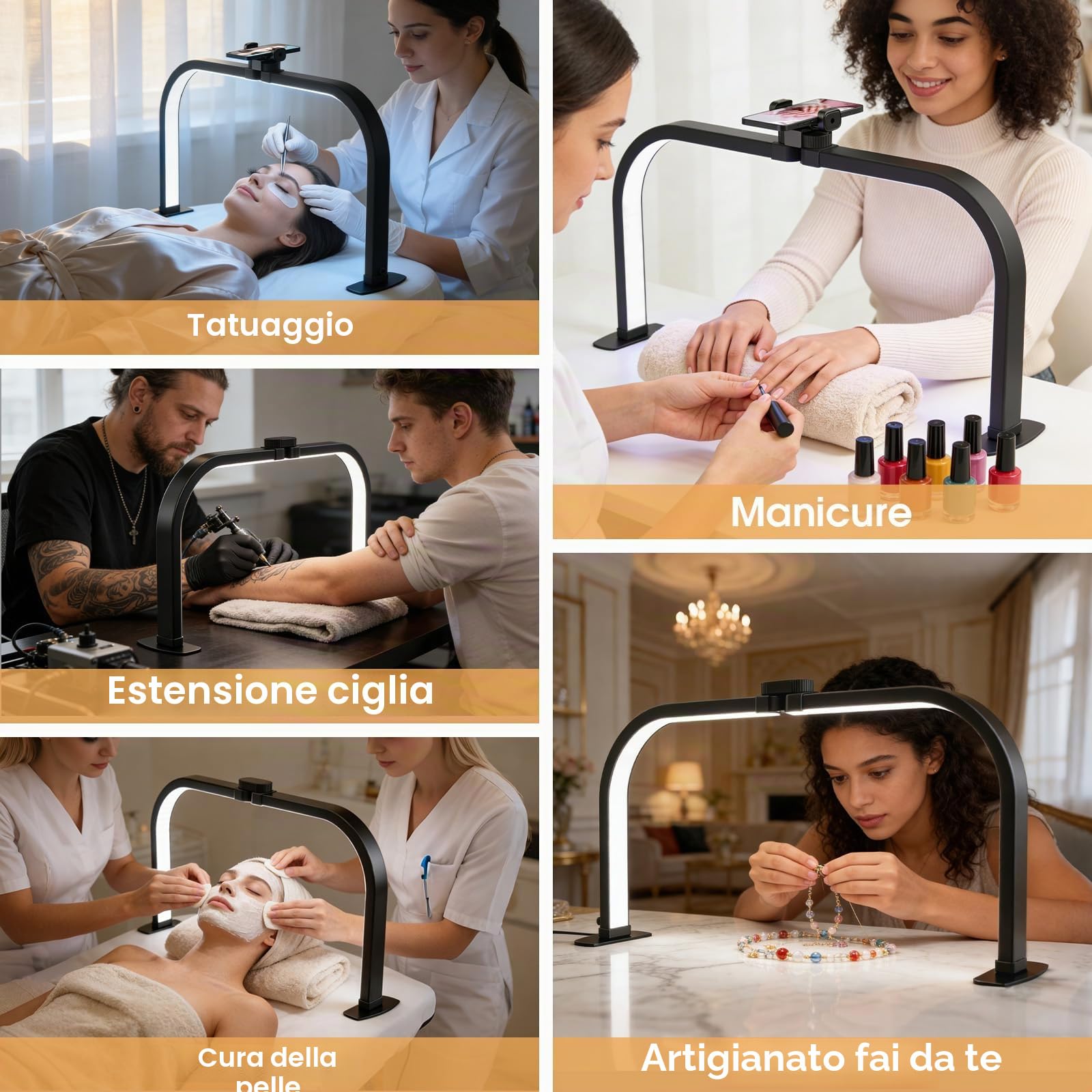 Lampada da Tavolo per Unghie, 72CM 40W Lampada Mezzaluna Estetista, Nero | Lmaqfum lampada arco unghie, led lampada da tavolo manicure professionale con Supporto per lashmaker Ciglia Tatuaggi Manicure