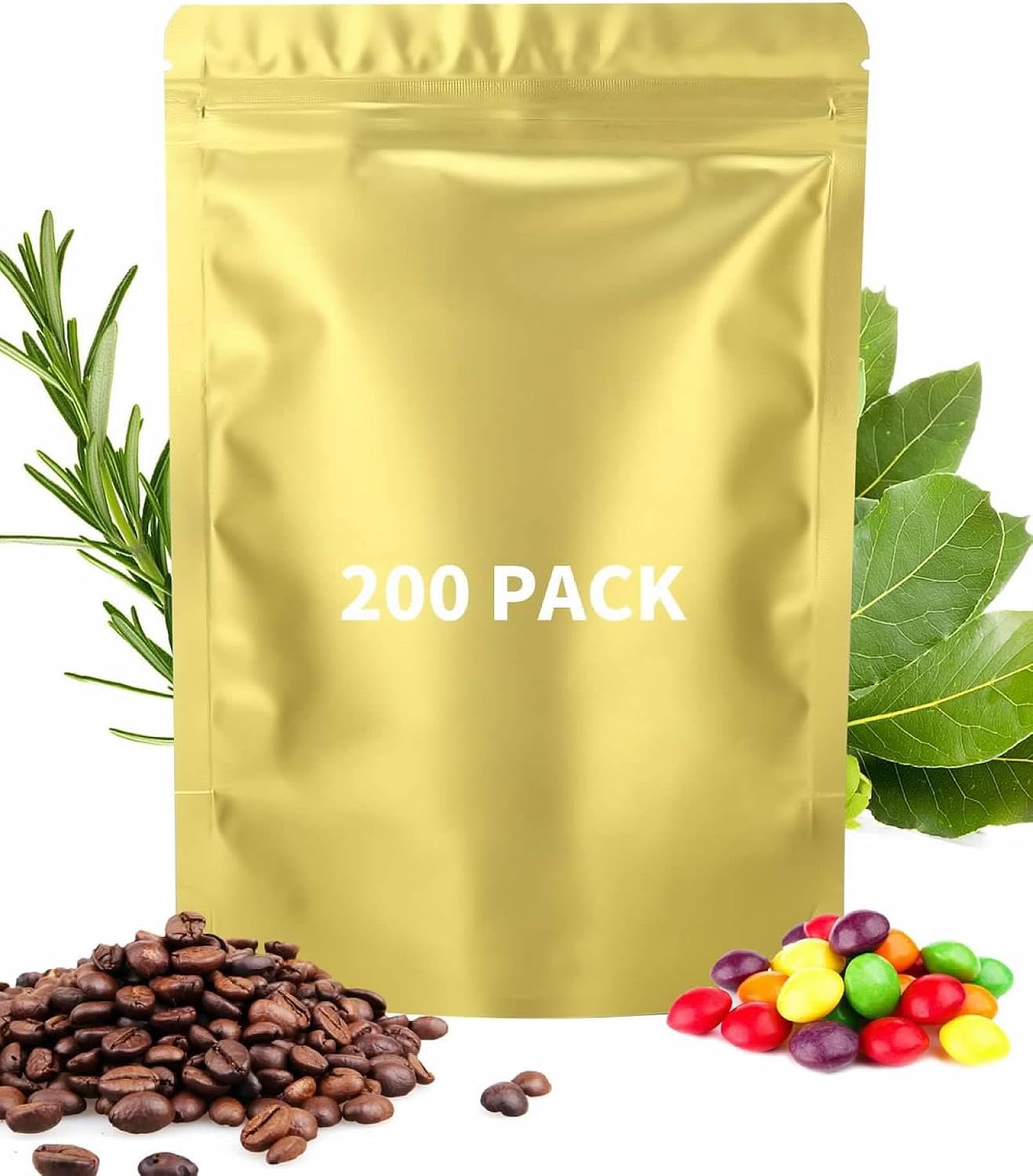 200 Pieces Resealable Mylar Bags(5.5x7.9inch, Matte Gold), Stand Up Zipper Lock Aluminum Foil Bag, Packaging for Small Businesses, Packaging Bags for Food/Nuts Storage