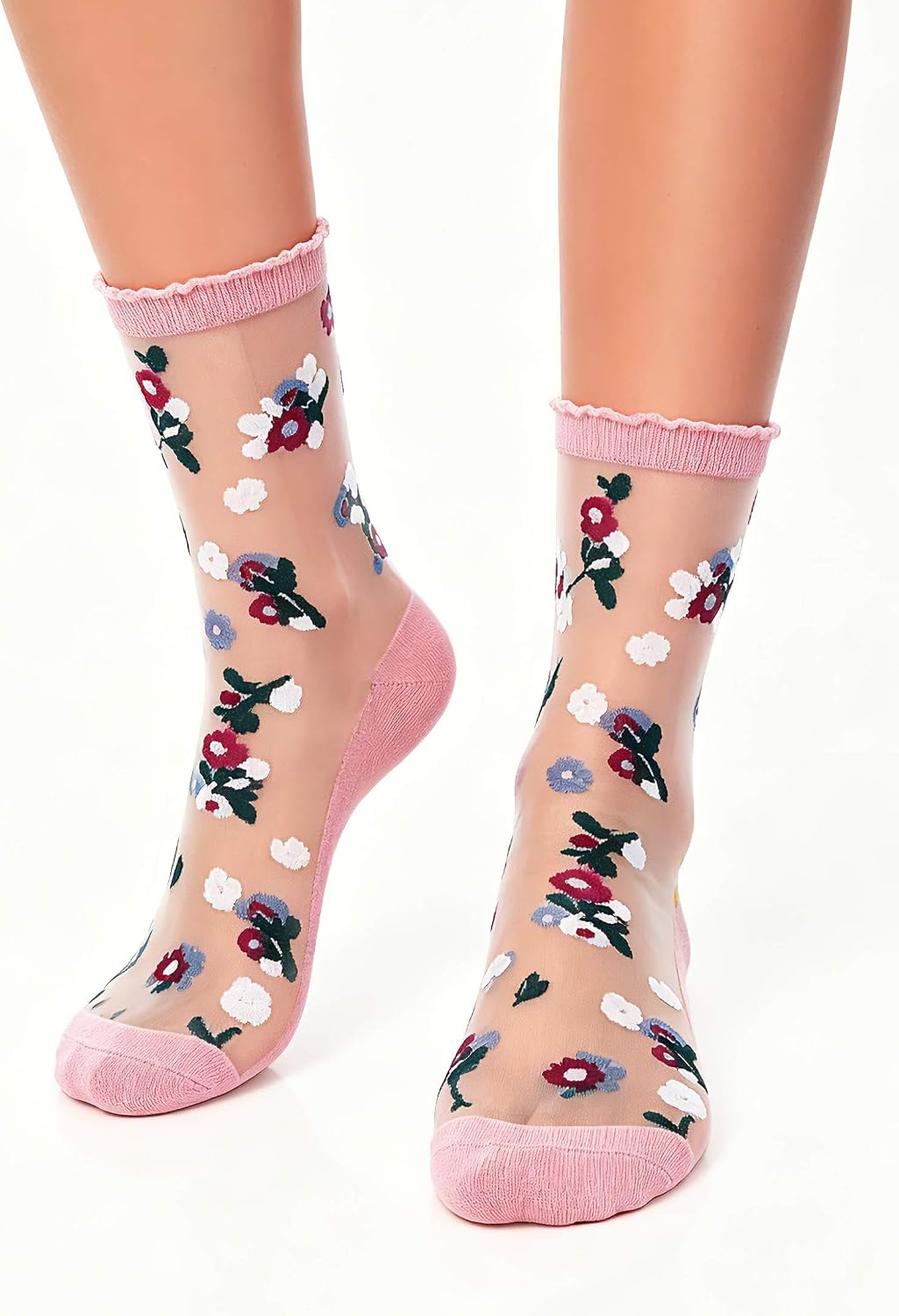 Women's Flower Sheer Lace Ankle Socks See-Through Mesh Summer Casual Socks 4 Pairs