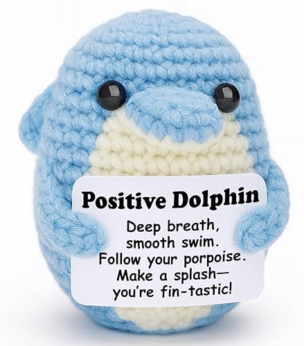 Positive Encouragement – Mini Crochet Dolphin Plush with Message Sign,