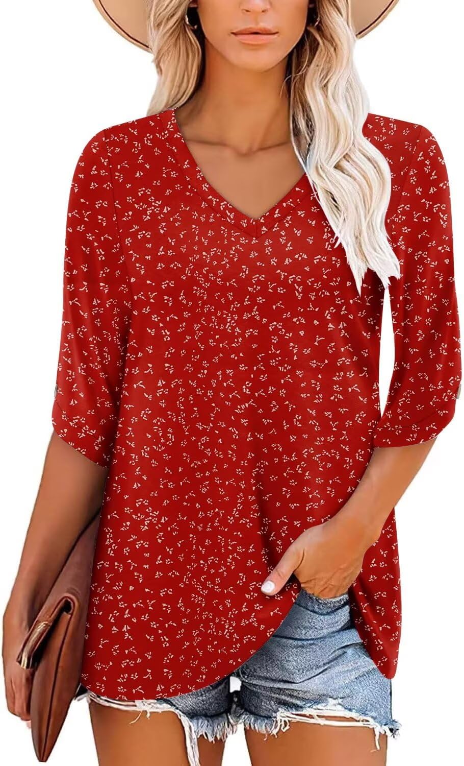 KISSMODA Women's Casual 3/4 Sleeve T-Shirts 2025 V-Neck Tunic Tops Cute Tees Blouses Loose Fit Business Work Tee Top - Image 4