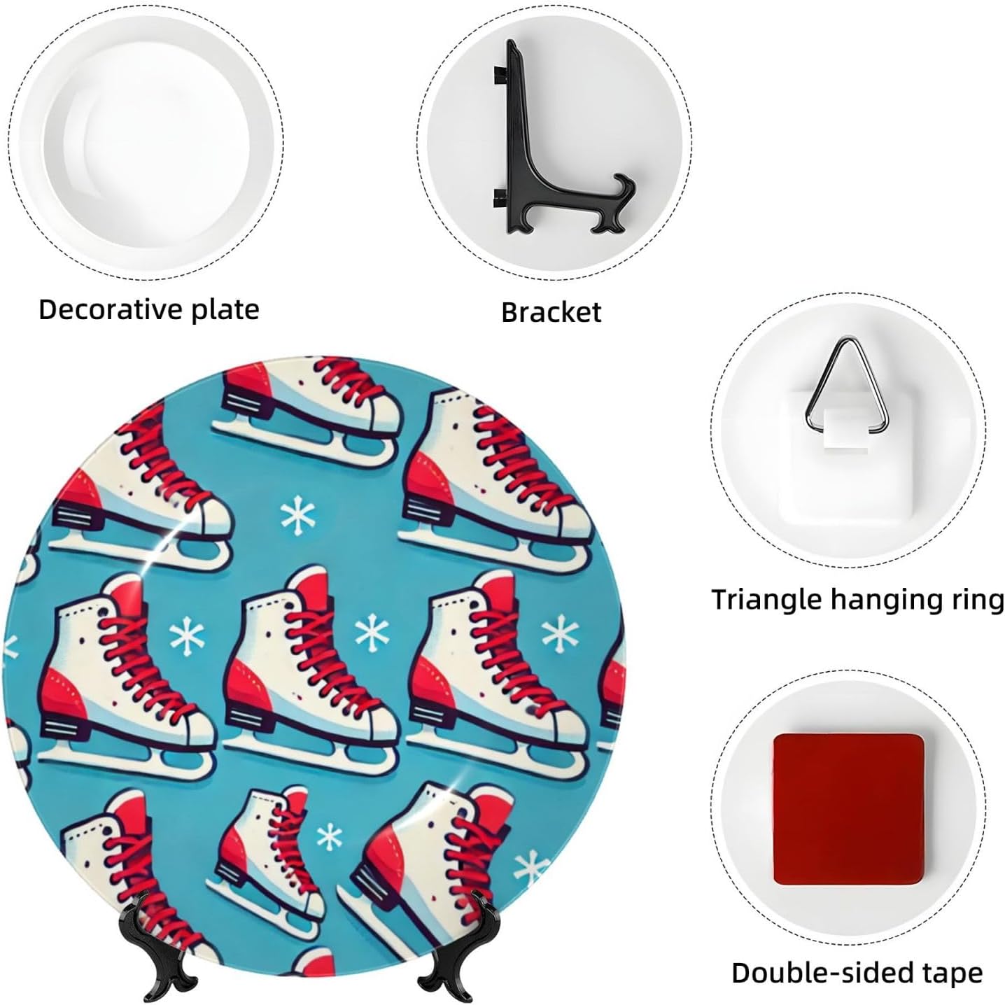 Ice-Skates-With-Laces 10 Inch Decorative Plate With Stand, Elegant Display Wall Plate For Home Decor