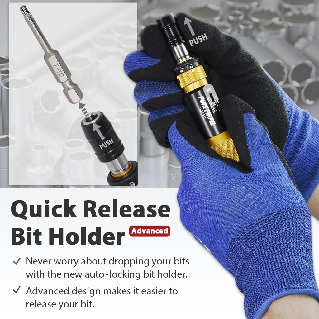FIRSTINFO H51772Y1 Ultra Torque Limiting Screwdriver Set, 1/4 Inch Universal Hex Quick Release Bit Holder, Torque Range 0.5-6 in-lbs w/ 20 Pcs Screwdriver Bits & Extension Holder