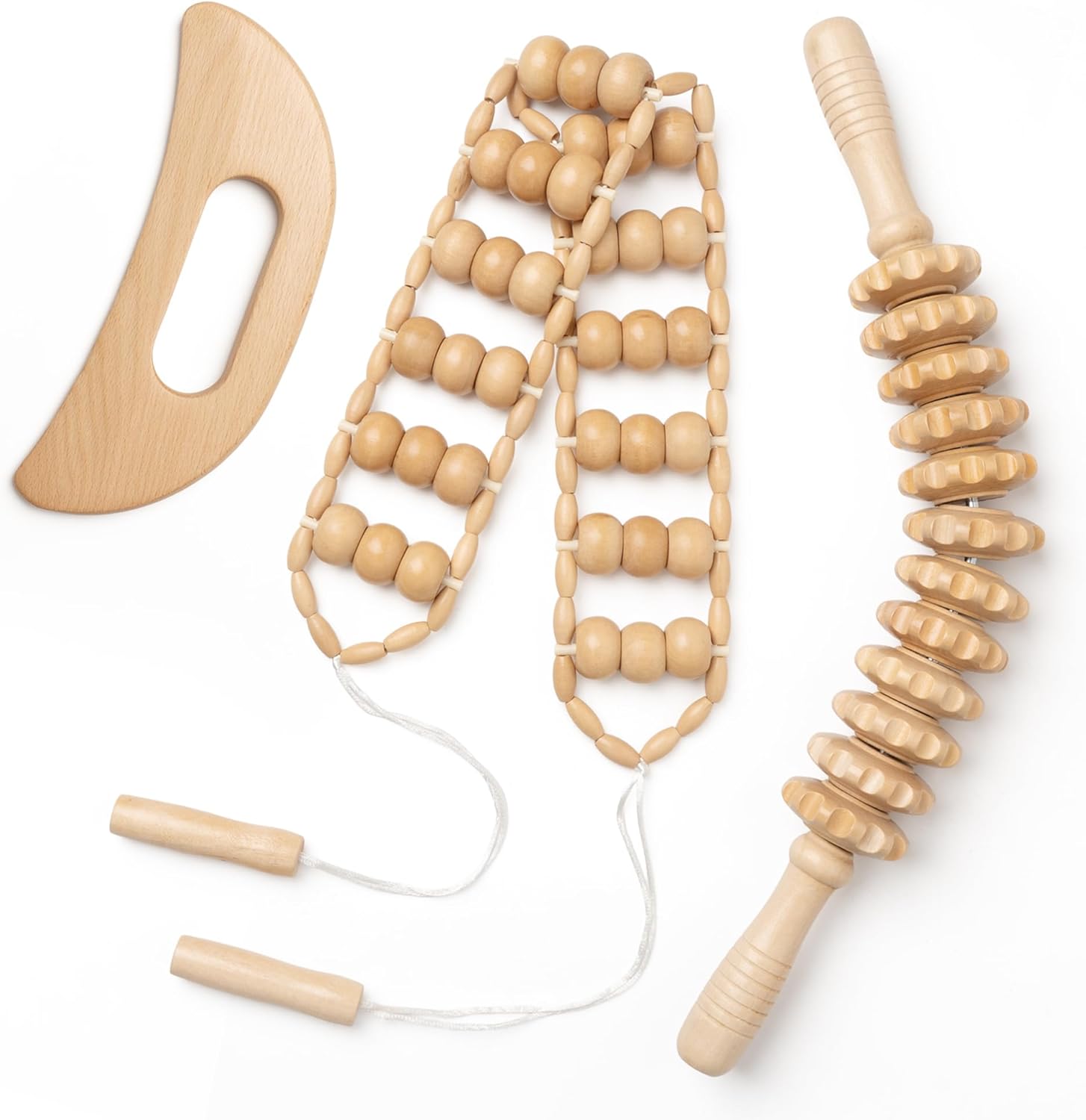 Wood Therapy Massage Tools, 3-in-1 Lymphatic Drainage Massager Wooden Gua Sha Massager Tools for Bodying Shaping, Maderoterapia, Anti-Cellulite