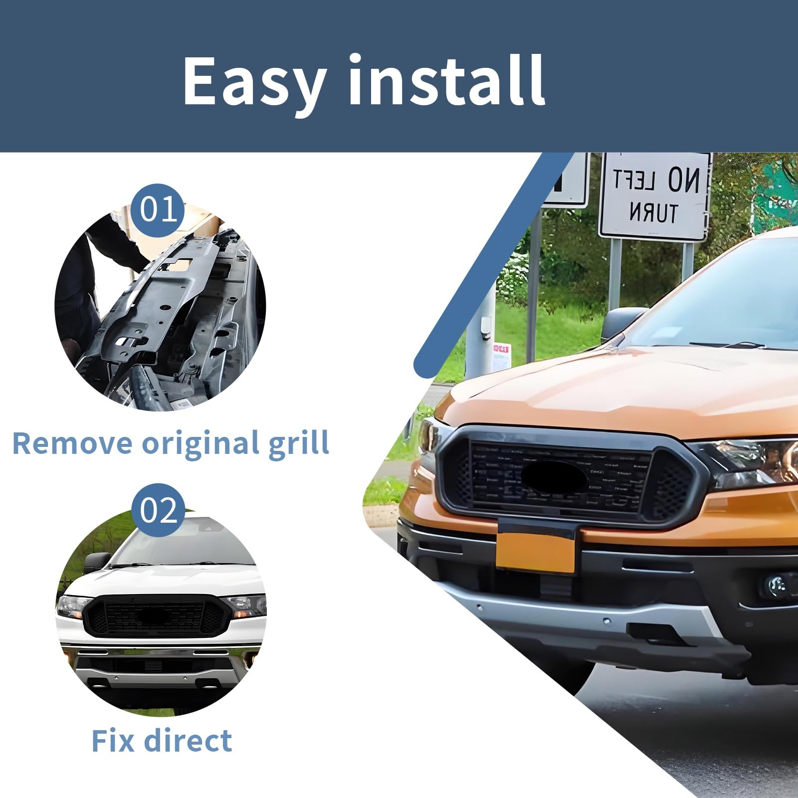JX Matte Black Lower Front Bumper Grille For Ford Ranger 2019-2023 - Factory Style