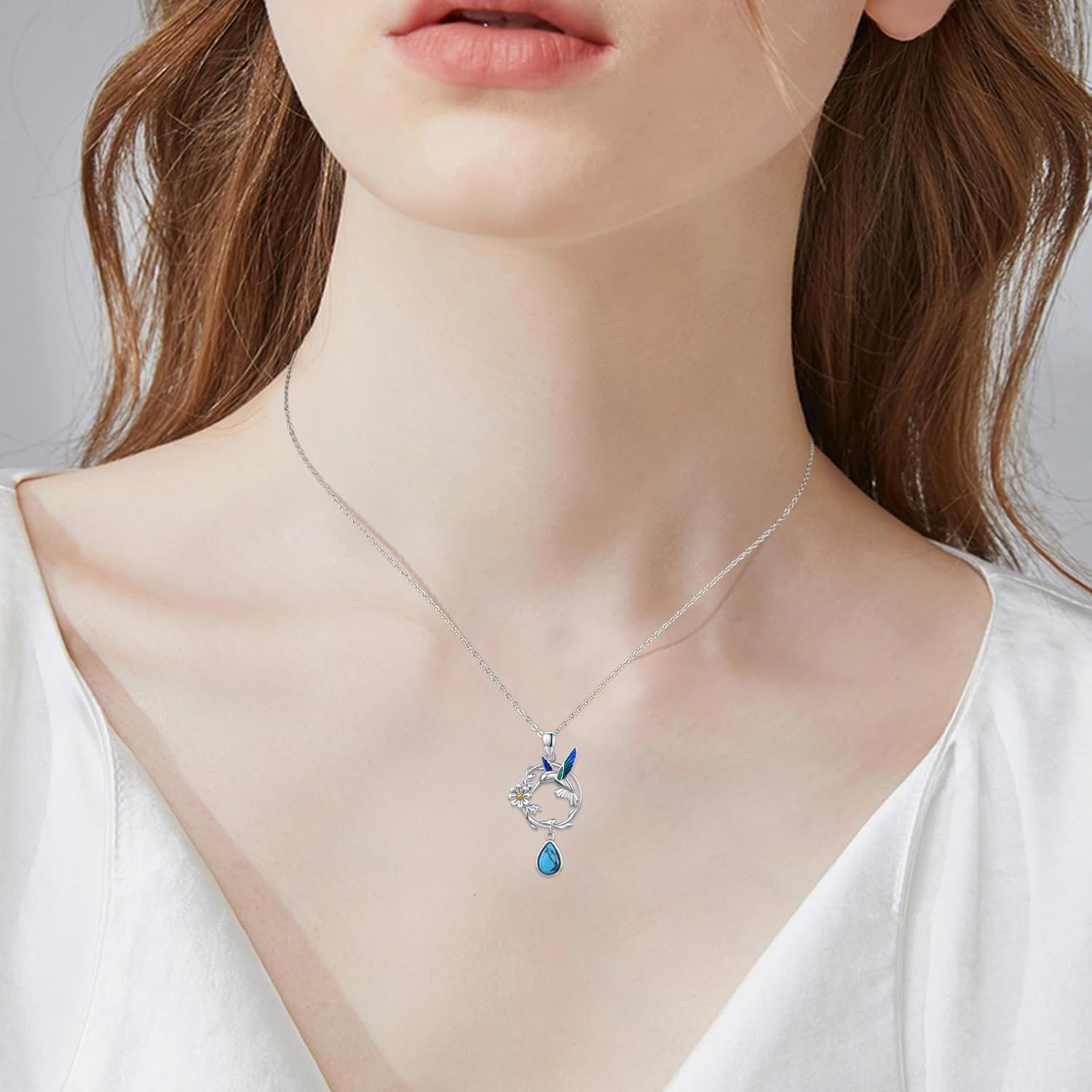 CUOKA MIRACLE Turquoise Hummingbird Necklace S925 Sterling Silver Turquoise Hummingbird Necklaces For Women Hummingbird Jewelry Gifts For Women - Image 6