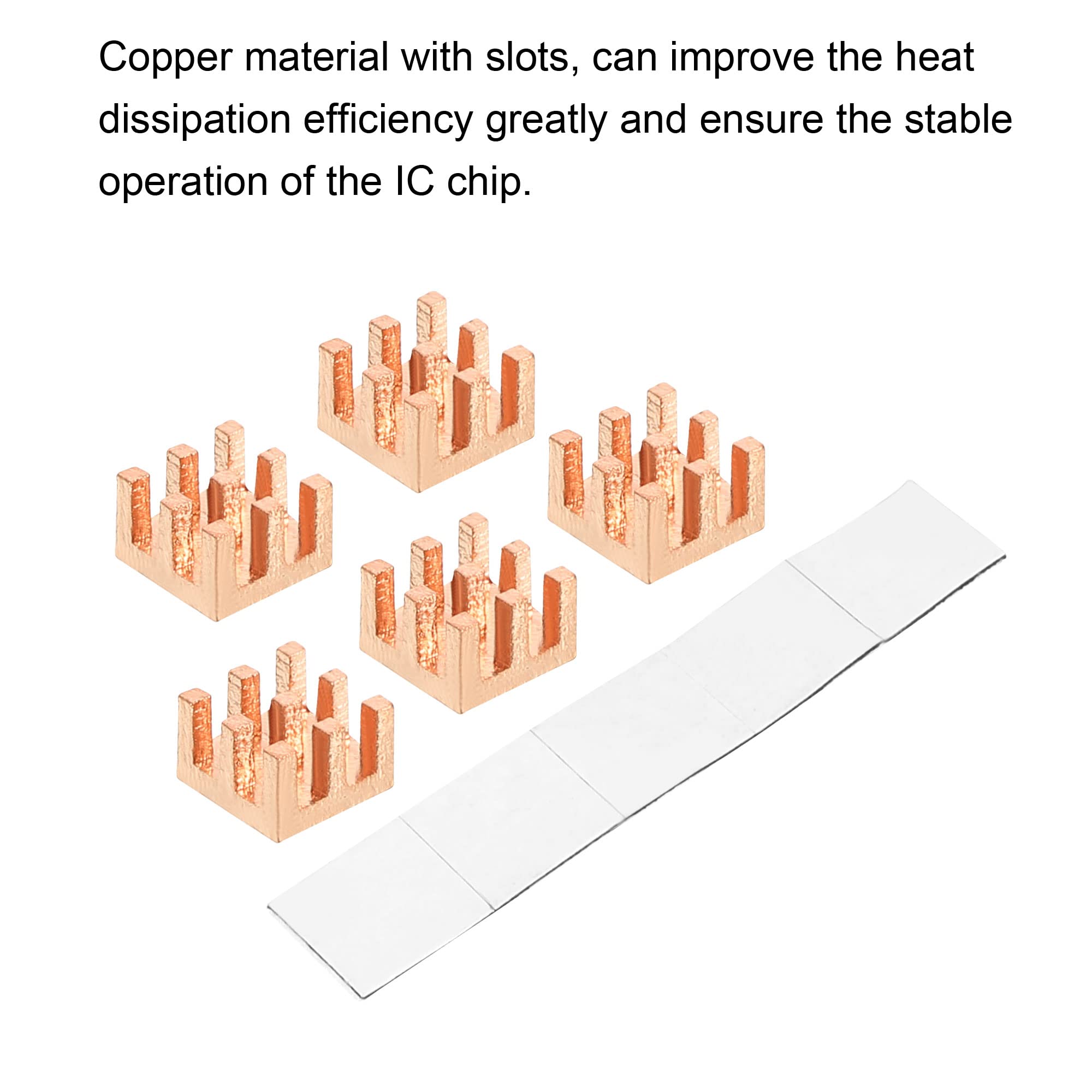sourcing map 5 sztuk miedzianych radiatorów 6 x 6 x 4 mm samoprzylepnych do chłodnicy chipsetowej IC