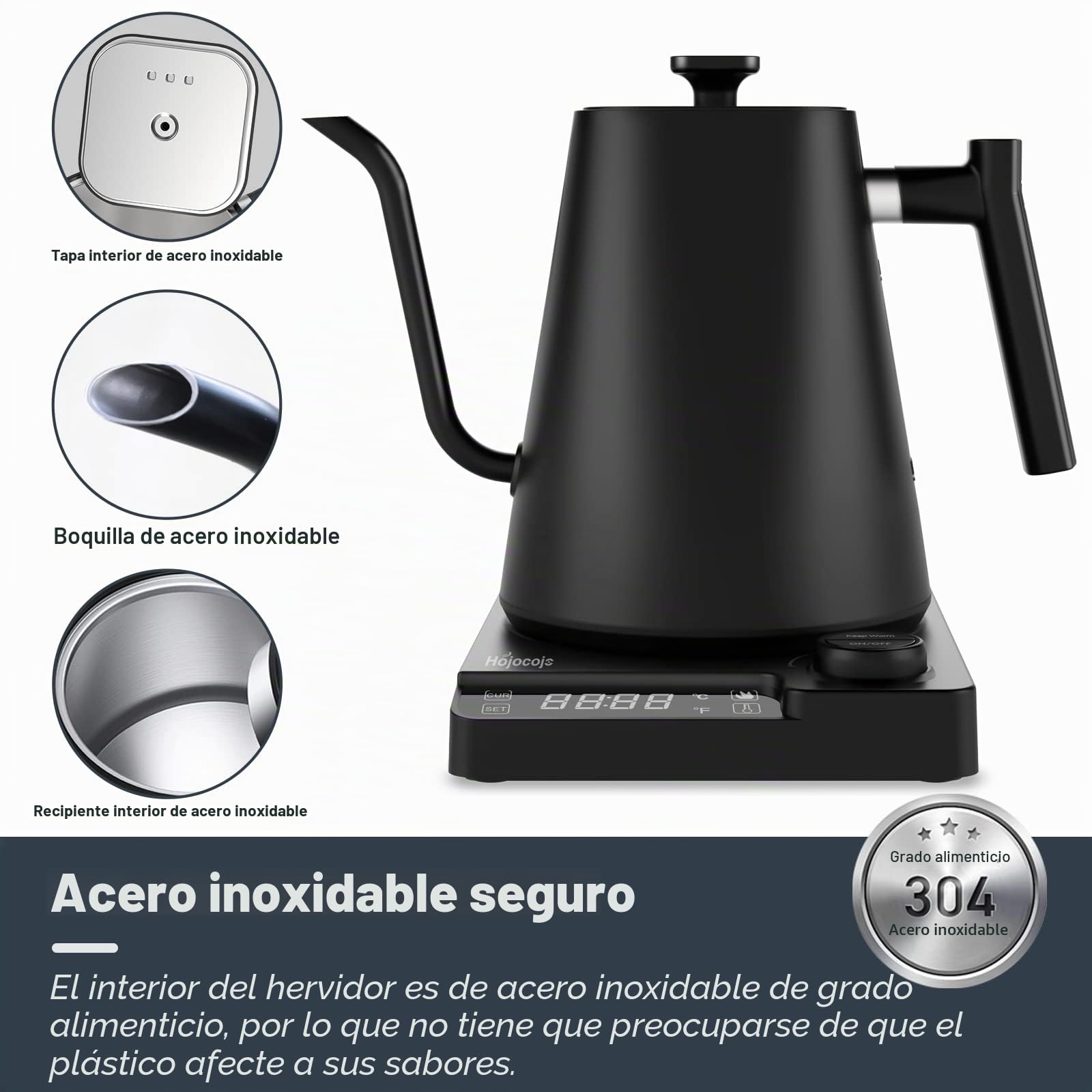 Hervidor Agua Eléctrico,Tetera Gooseneck,Pour Over Kettle & Coffee Kettle,100% Acero Inoxidable,Calentamiento Rápido de 1200W,1 Litro, Negro