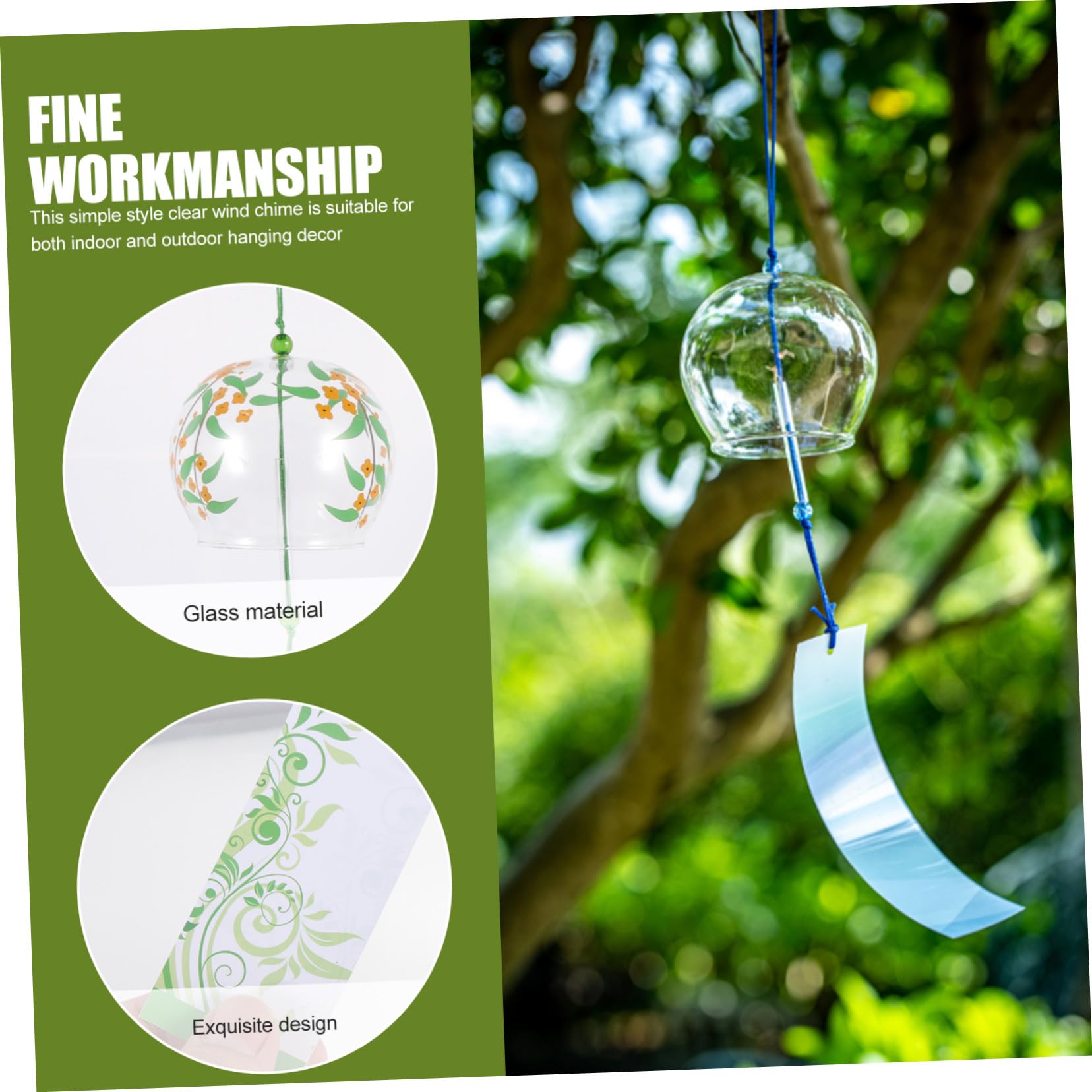 4 pezzi Campane Vento in Vetro Trasparente Stile Giapponese Decorazioni Appese per Giardino e Casa Fatte Mano con Suono Cristallino per Esterni e Interni