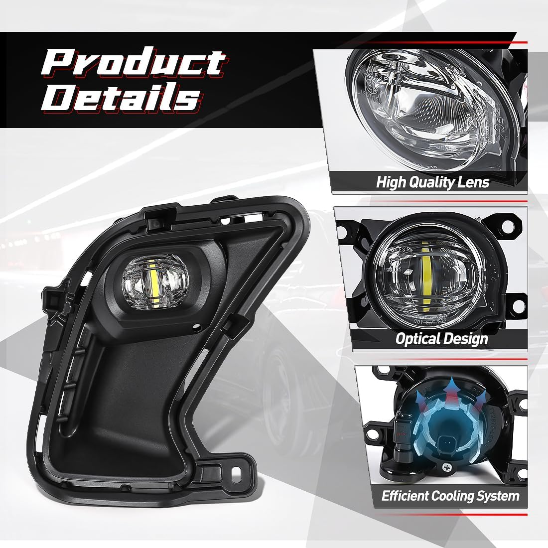 LED Fog Light For Toyota Grand Highlander 2024 2025 Front Bumper Fog Lamp Assembly Driving Light With Bezels + Wire Harness