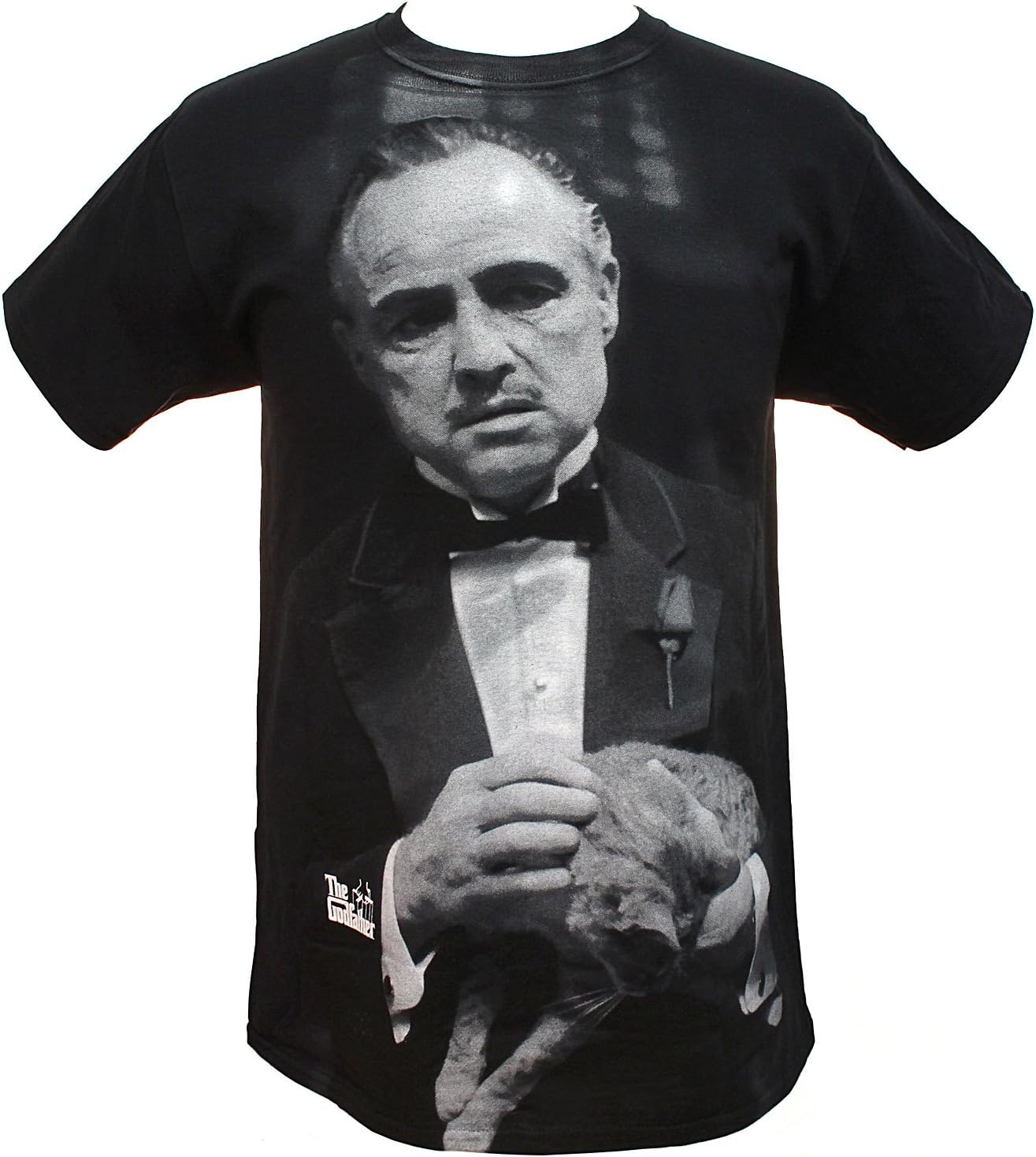 The Godfather Men's Don Vito Corleone and Cat Large Portrait T-Shirt (Small) Black