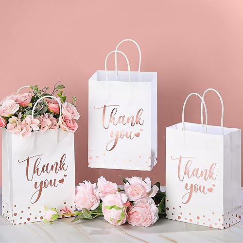 Miniatura 3 de Tinlade 100 bolsas de regalo de agradecimiento a granel de papel dorado con asa para negocios, compras, bodas, baby shower, recuerdos de fiesta (oro
