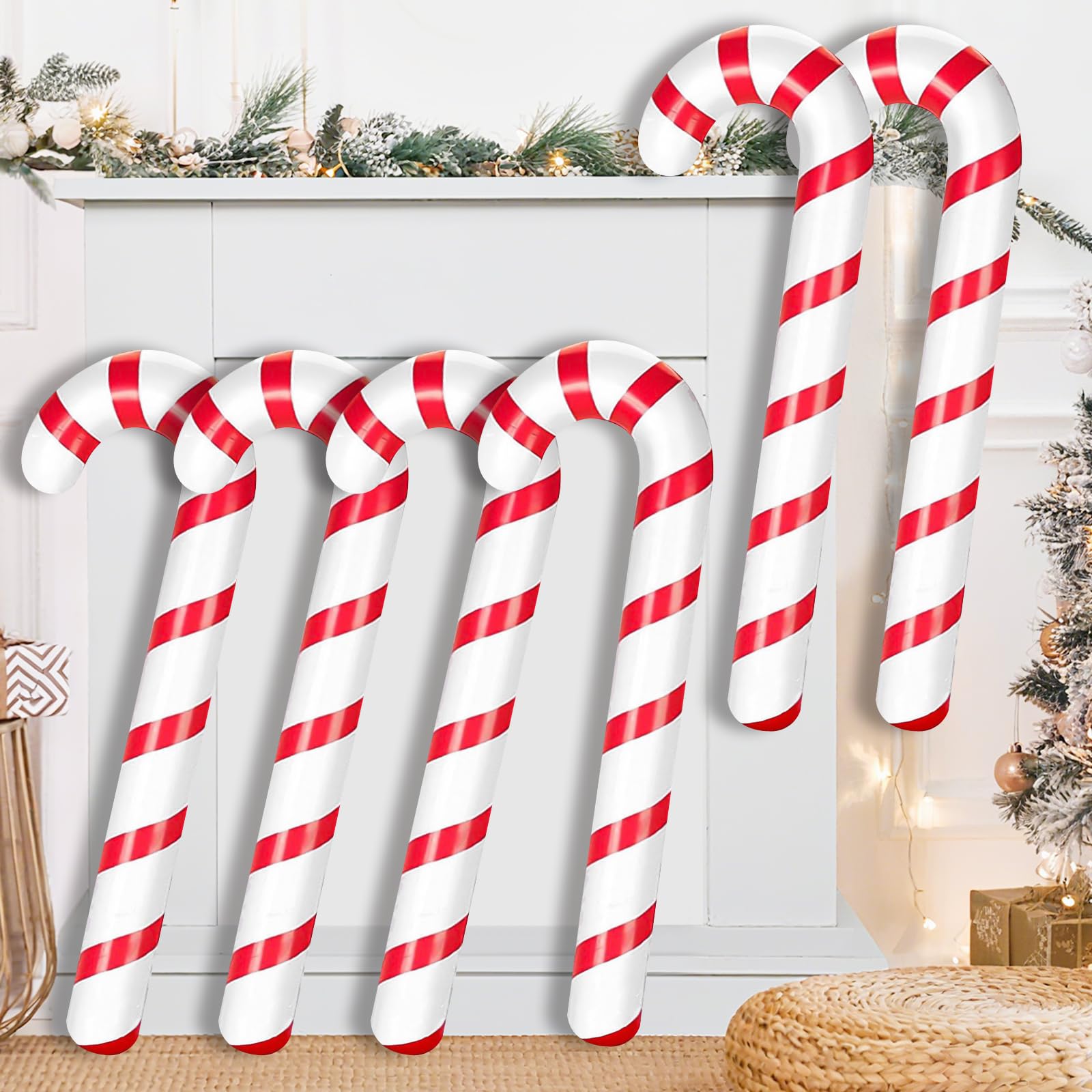 Canne à Sucre Gonflable Noël - Lot De 6 Pièces, 90 Cm, PVC, Décoration Intérieure Et Extérieure - 6