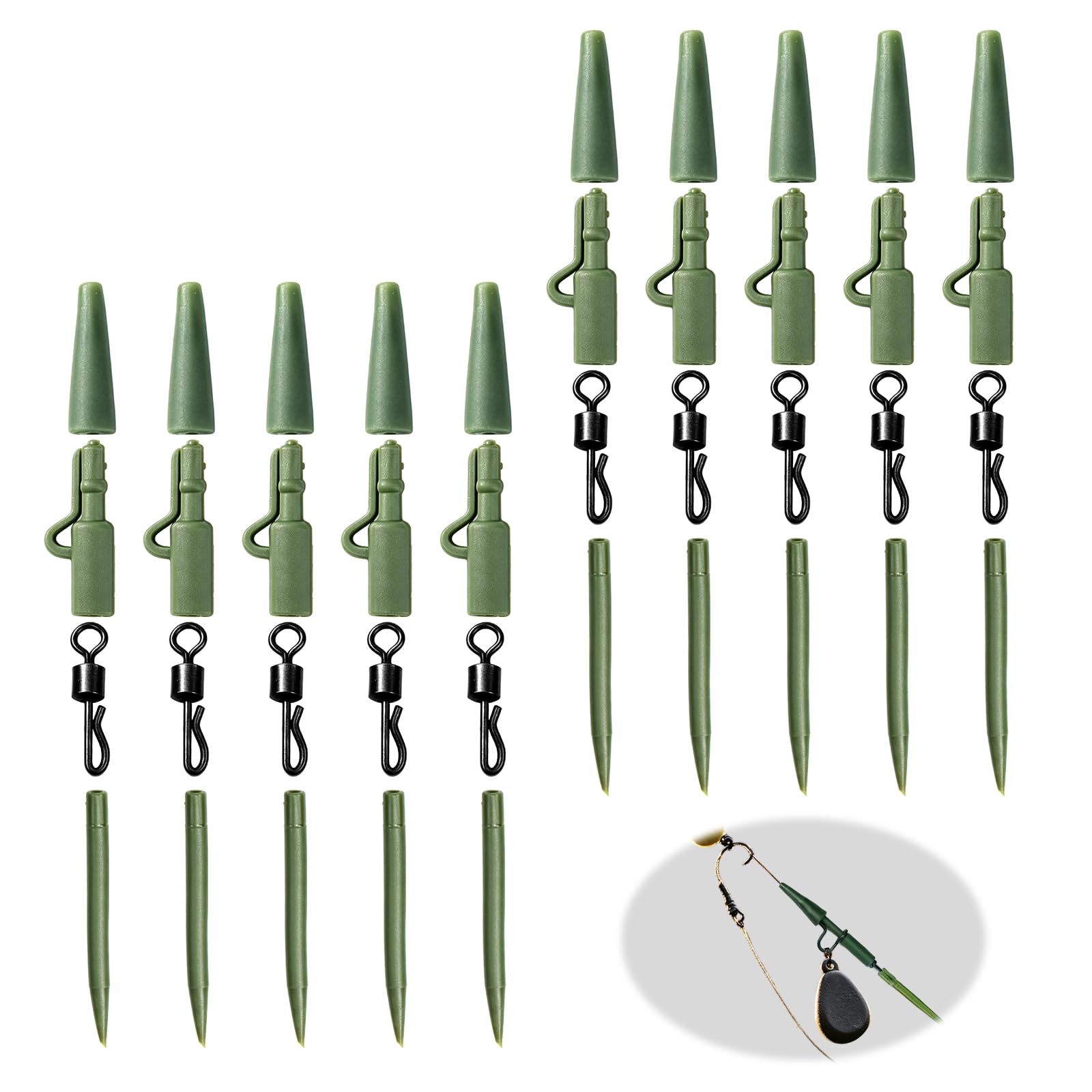 EZOOU 40pcs Carp Fishing Tackle Set, Carp Rig Clips and Tail Rubbers Kit