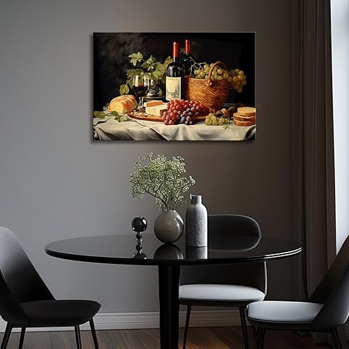 Miniatura 5 de OAAPITI Cuadros de cocina, decoración de pared, acuarela, vino, uva, pan, lienzo, pinturas abstractas de alimentos de frutas para comedor, granja,