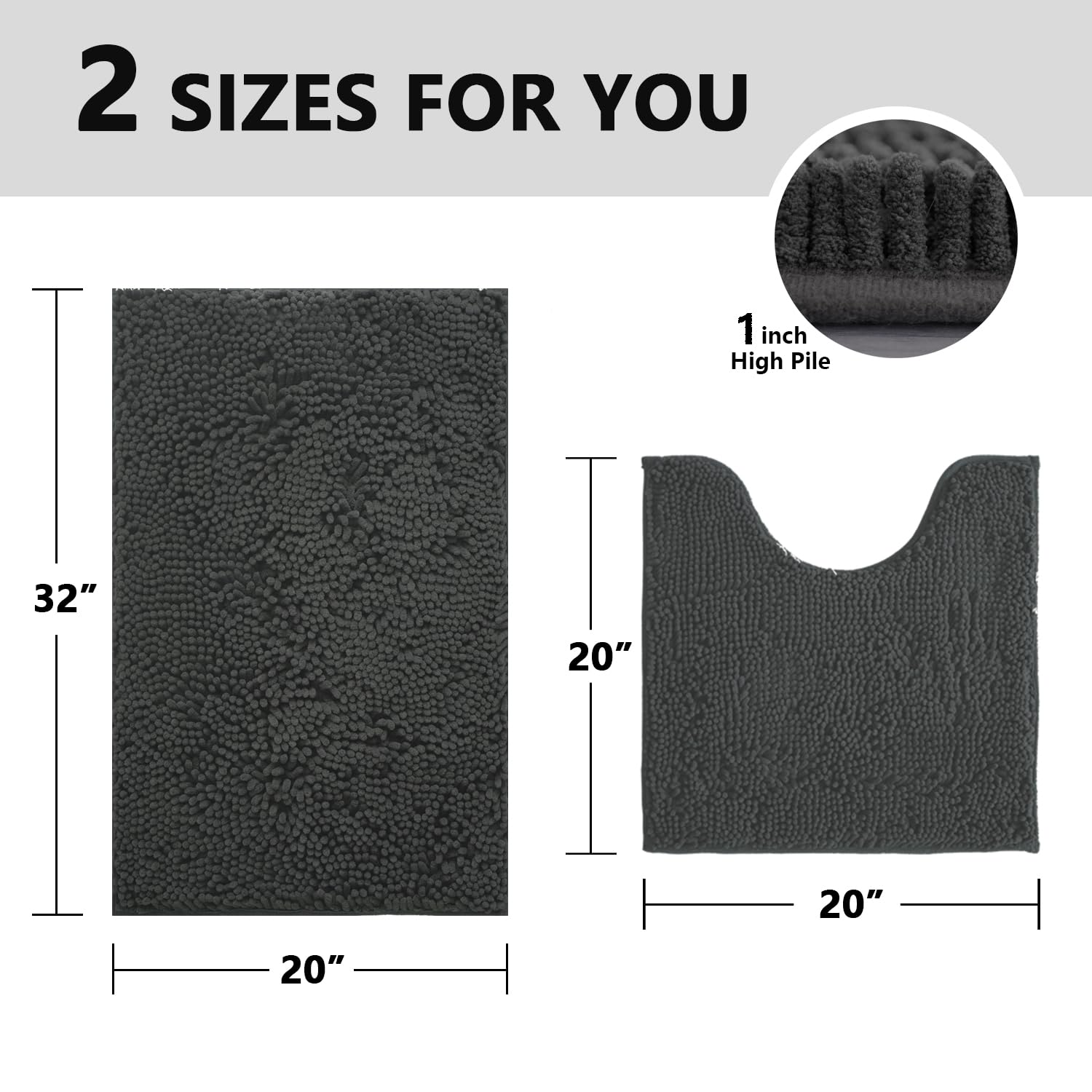BOANKODU Juego de 2 tapetes de baño de felpilla ultra suave, súper absorbentes, con parte inferior de PVC antideslizante y duradero, lavables a máquina (gris)