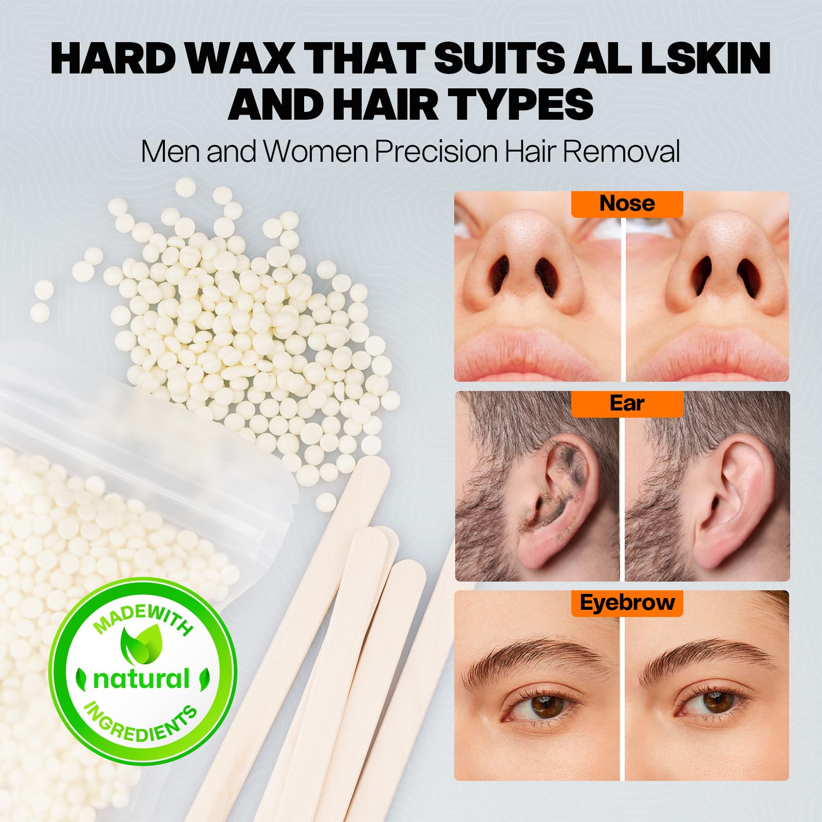 Ear, Nose & Eyebrow Hair Removal Wax Kit with Heating Pot