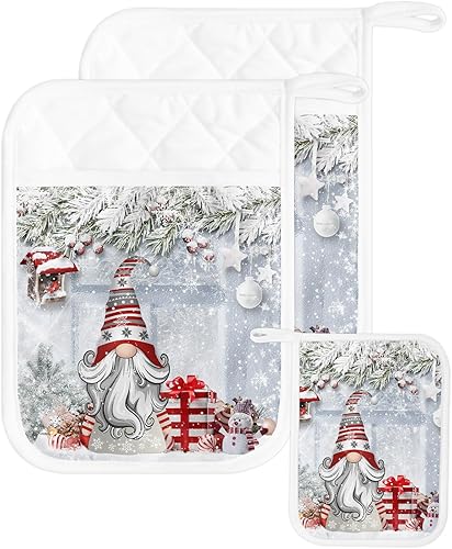 Juego de 2 agarraderas de gnomos de Navidad para cocina, antideslizantes y aislantes de calor, juego de agarraderas de tela de toalla con bolsillo, disponible en Yaxa Peru