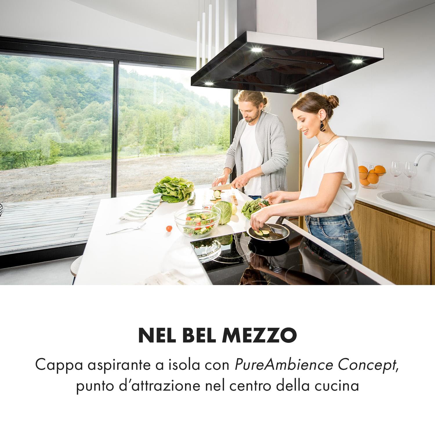 Klarstein Valeria Cappa Isola - 230W, max 650 m³/h, 3 livelli di potenza, illuminazione LED, pannello touch, vetro, acciaio inox, efficiente, PureAmbience Concept, argento