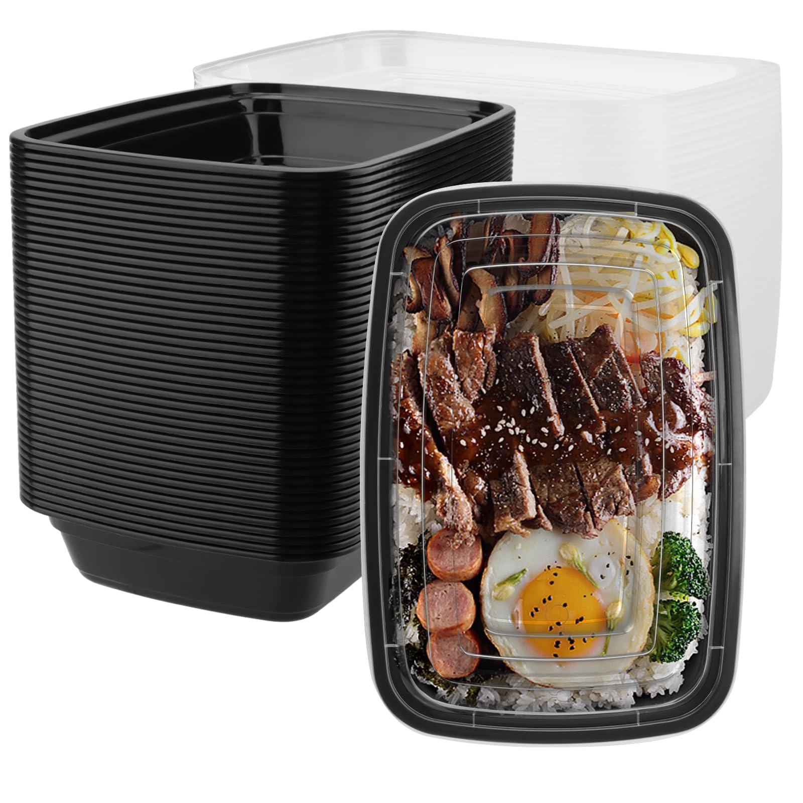 ZOENHOU 50 sztuk pojemników na posi?ki, 750 ml, tworzywo sztuczne, pojemnik z pokrywk?, 1 przegródka, do zabrania ze sob?, przek?sek, owoców, przystosowane do kuchenki mikrofalowej, lodówki