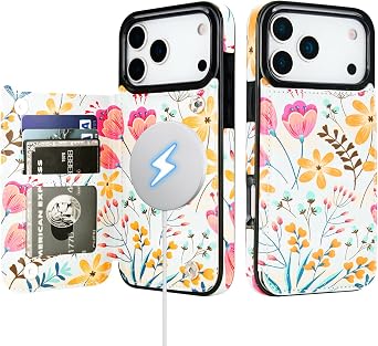 HAOPINSH Wallet Case for iPhone 17 Pro Max, Compatible with MagSafe Wireless Charging, Floral Flower Pattern Back Flip Folio RFID Blocking Leather Kickstand Card Slots Case Double Magnetic Clasp 6.9"