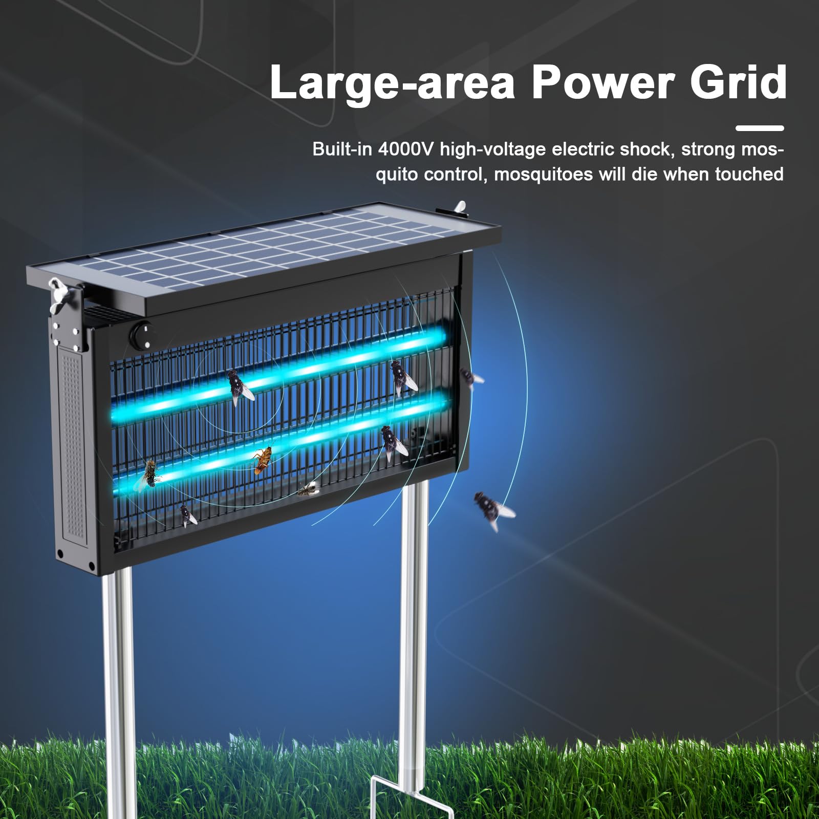 Solar Insektenvernichter - 15W 4500V Elektrischer Insektenvernichter Solar mit 6000mAh Akku Wasserdicht IP65, Mückenschutz Mit LED-Licht für Terrasse, Garten, Camping Innen und Außenbereich