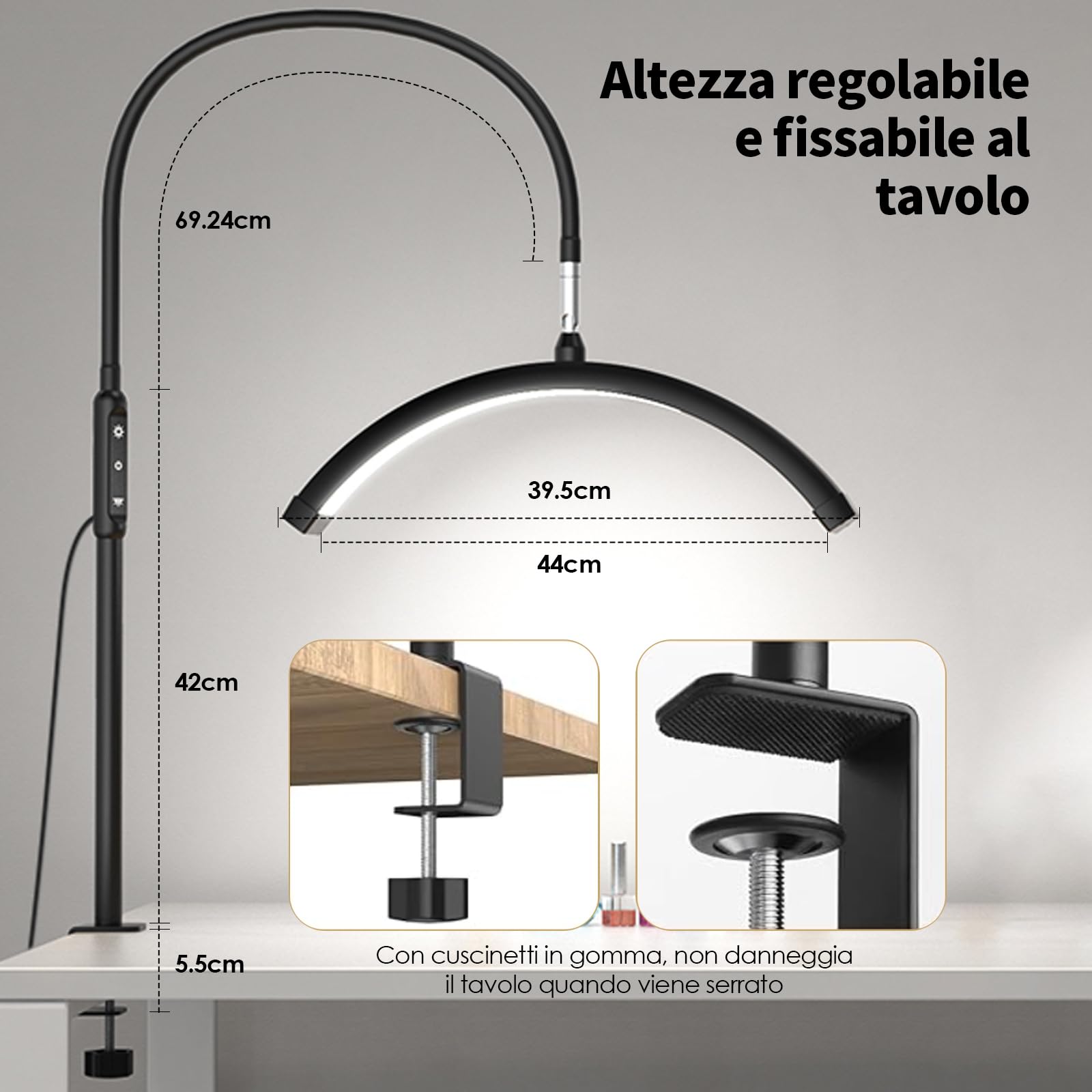 Lampada Cosmetica a Mezzaluna – Lampada a Piedistallo Mobile con Ruote, 192 LED, 5 Colori e 5 Livelli di Luminosità, con Telecomando e Clip, per Estensione Ciglia/Design Unghie/Tatuaggio