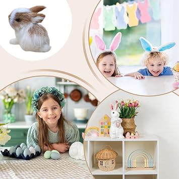 Rabbit Simulation,Plush Realistic Rabbit Miniatures - Simulation Stuffed Animal Bunny - for Home Easter Shower Fairy Garden Miniature Scene Nursery Desktop Bedside Mantel