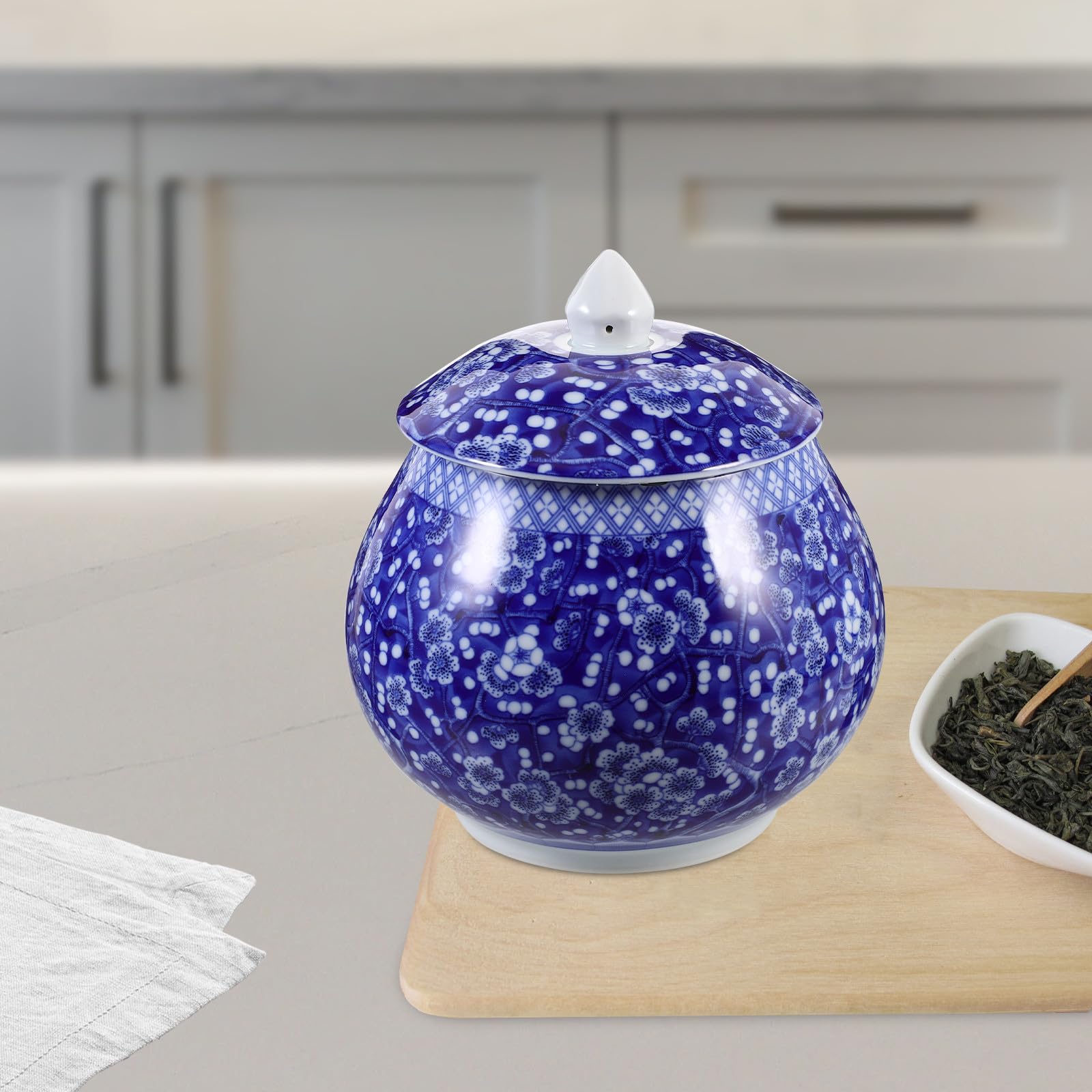iplusmile Keramik Teedose Luftdicht mit Deckel Chinesischer Blaufarben Stil Küchenaufbewahrungsbehälter für Losen Tee und Trockene Lebensmittel