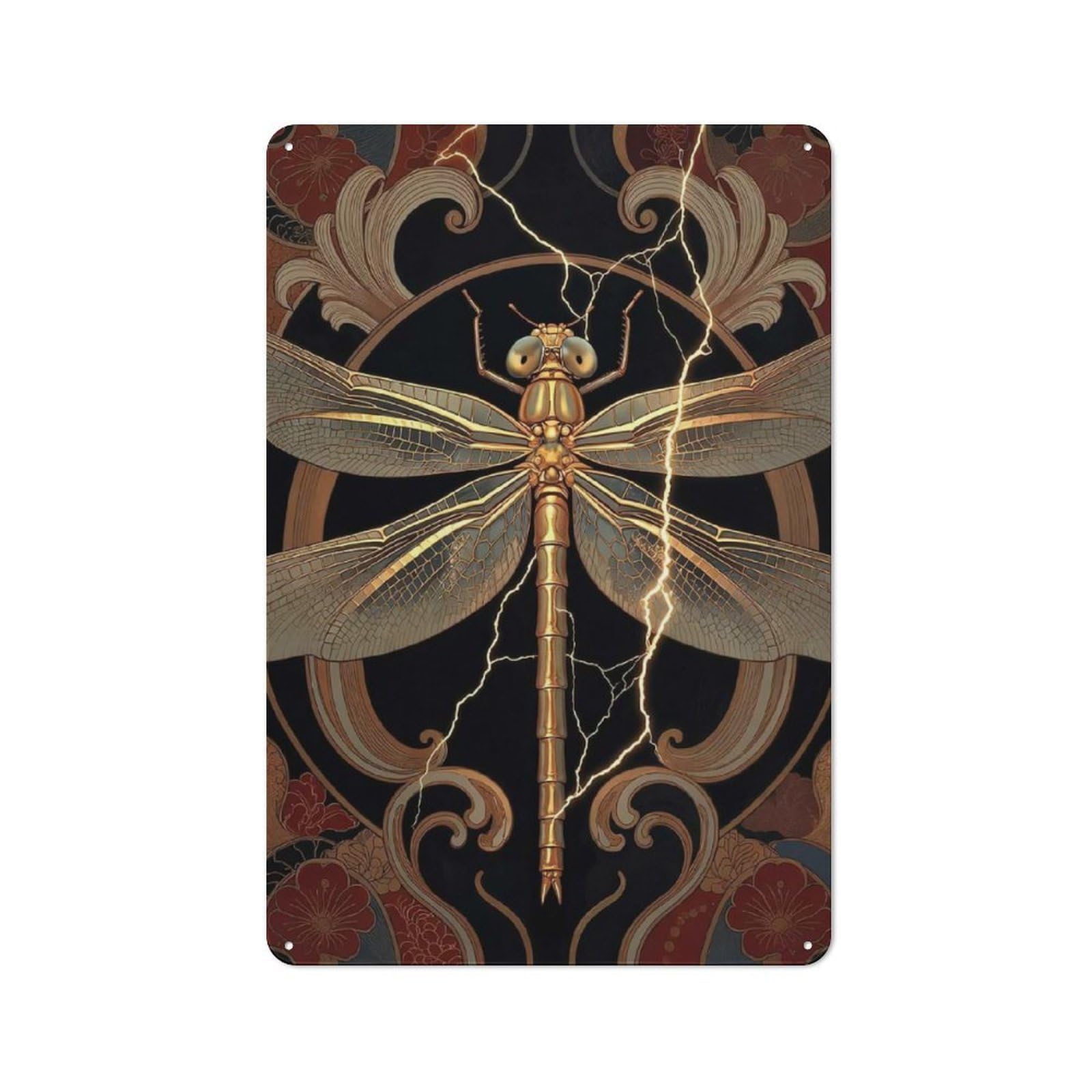 For Hobby Room Or Studio, Kintsugi Dragonfly Rustic Metal Sign 30x20cm, for Creative Interior Collectors Refreshing A Room in Autumn