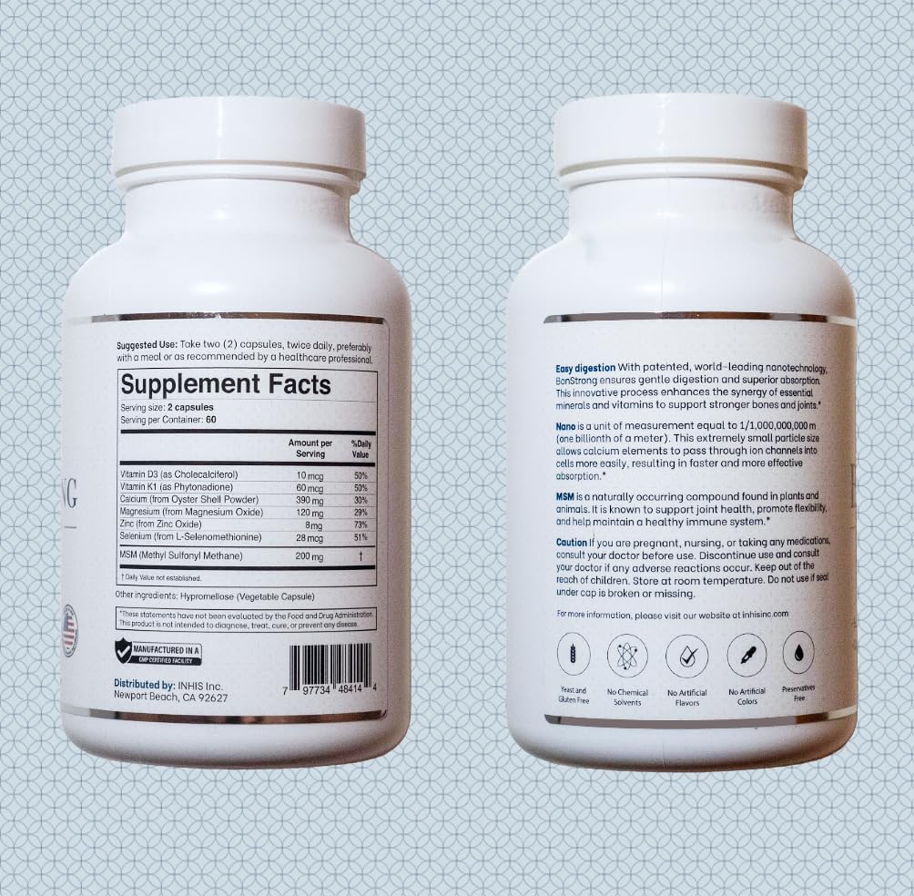 Nano Calcium Supplement with MSM – 7-in-1 Bone Support Formula with Vitamin D3, K1, Magnesium & Zinc – Made in USA – 120 Capsules - Image 5