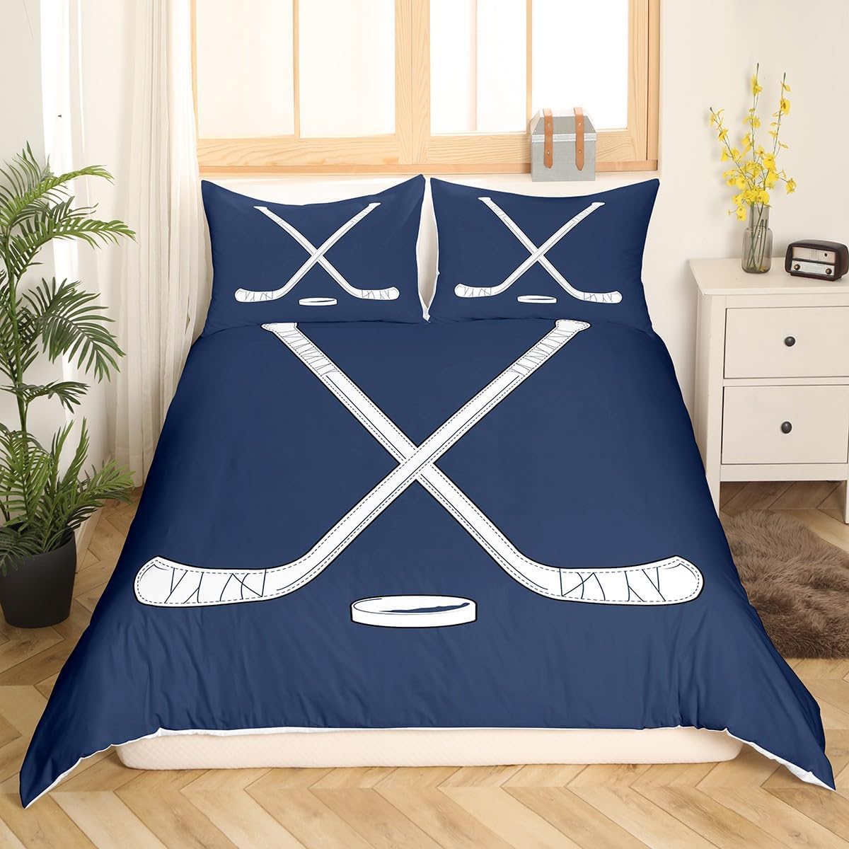 Poszwa na kołdrę Łóżko 135 Hokej na lodzie 3D Poszewka na kołdrę Edredon 220 x 220 cm Kij hokejowy Lekki Oddychający Pościel z zamkiem błyskawicznym i 2 poszewkami na poduszki B-8530