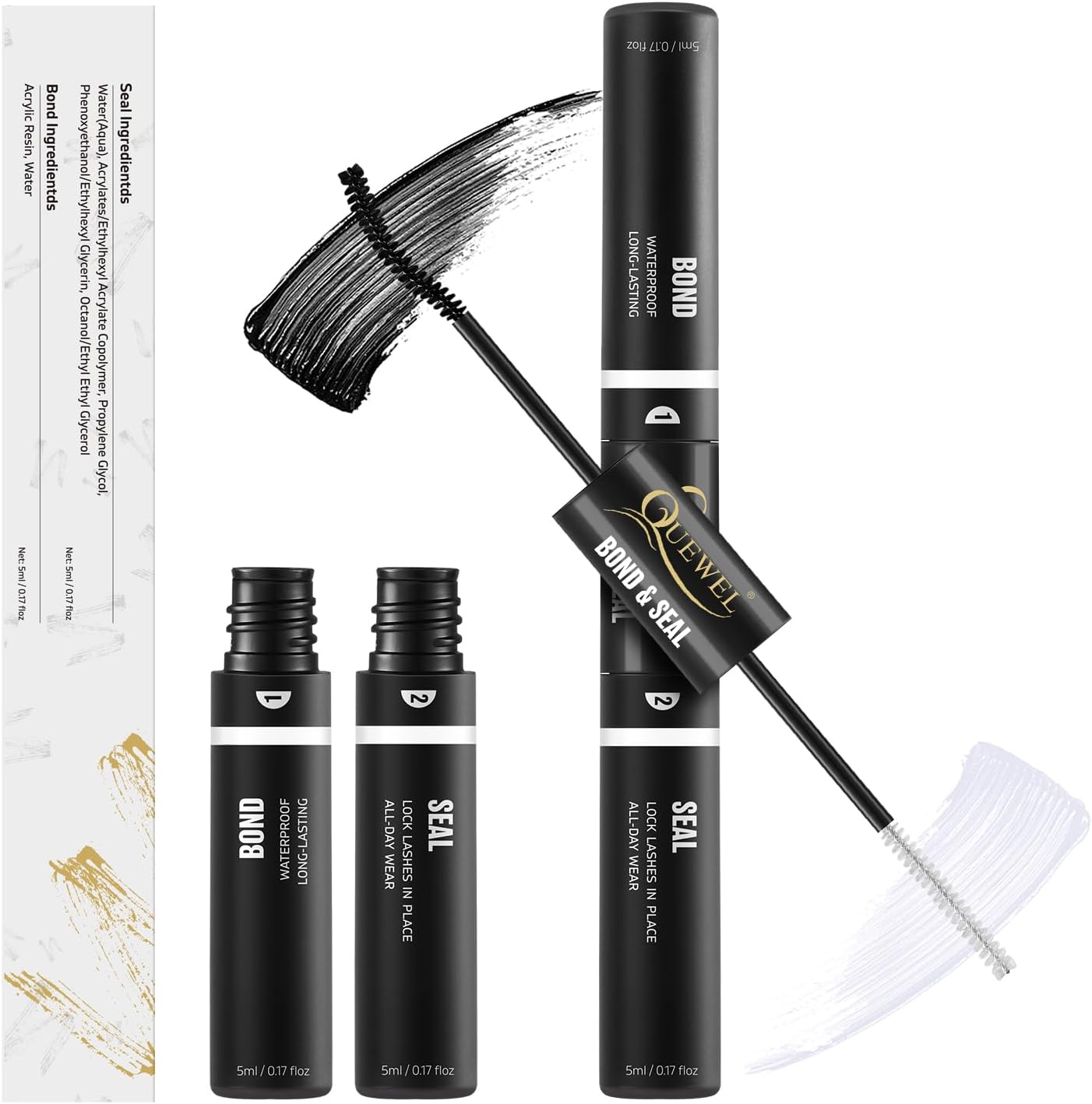 QUEWEL Lash Clusters Bond & Seal - Black Lash Glue for DIY Eyelash Extensions, Strong Hold & Waterproof | For DIY Eyelash Extensions, Strong Hold&Waterproof Eyelash Clusters Glue, Gentle Lashes Glue