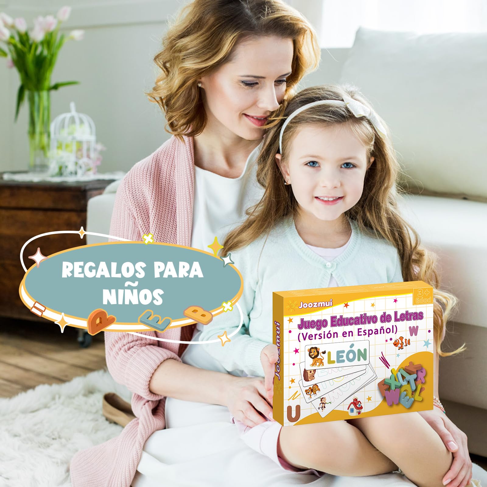 Joozmui Juguetes Niños 3 4 5 6 7 8 Años, Juegos Educativos Niños 3-8 Años Regalo Niña 3-8 Años Juegos para Niño Juguetes Niña Aprender a Leer Juguetes Montessori Scrabble Español