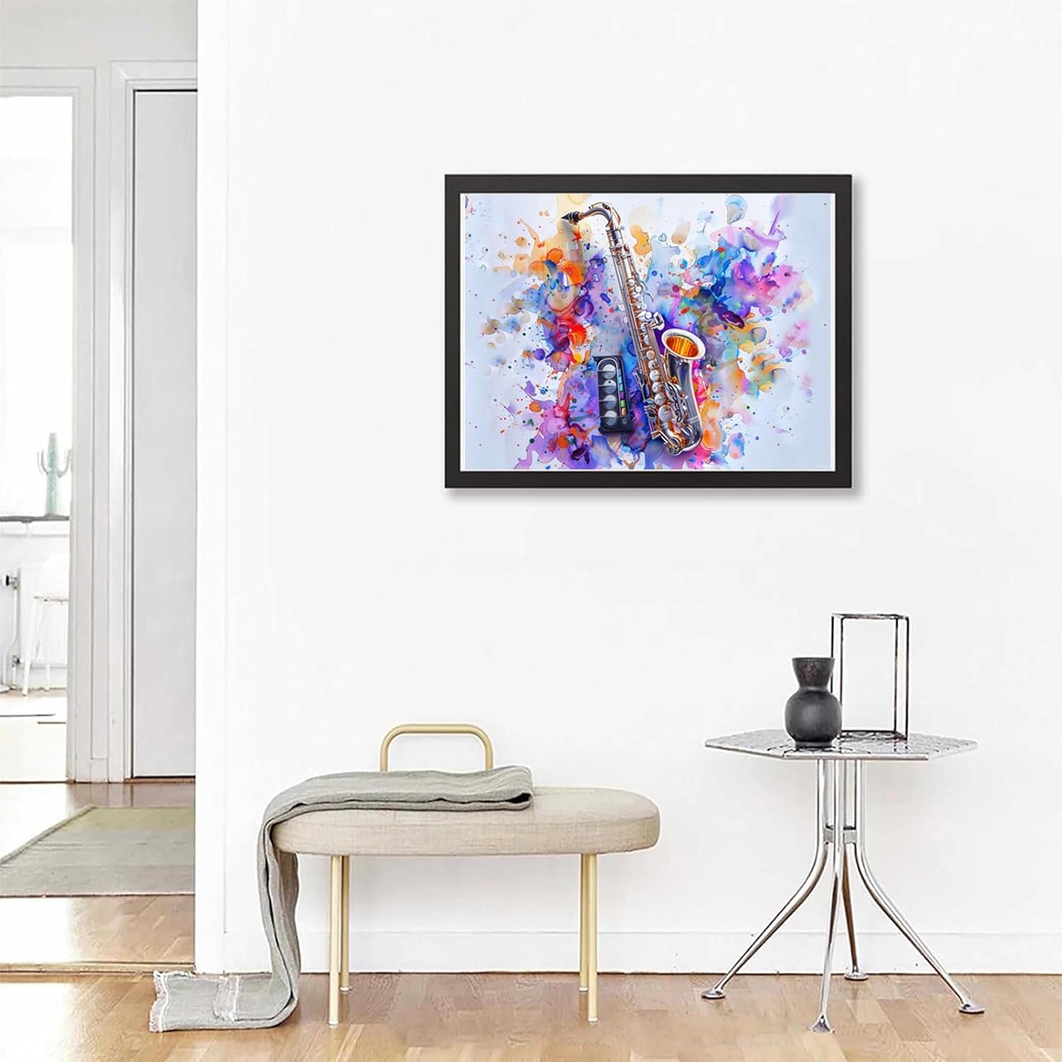 JXAVAXDE Diamond Painting Kits for Adults, 5D Full Drill Diamond Art Colorful Round Diamond Dots Gem Arts Suitable for Home Wall Decoration Musical Instrument Saxophone 12x16 Inch image 3