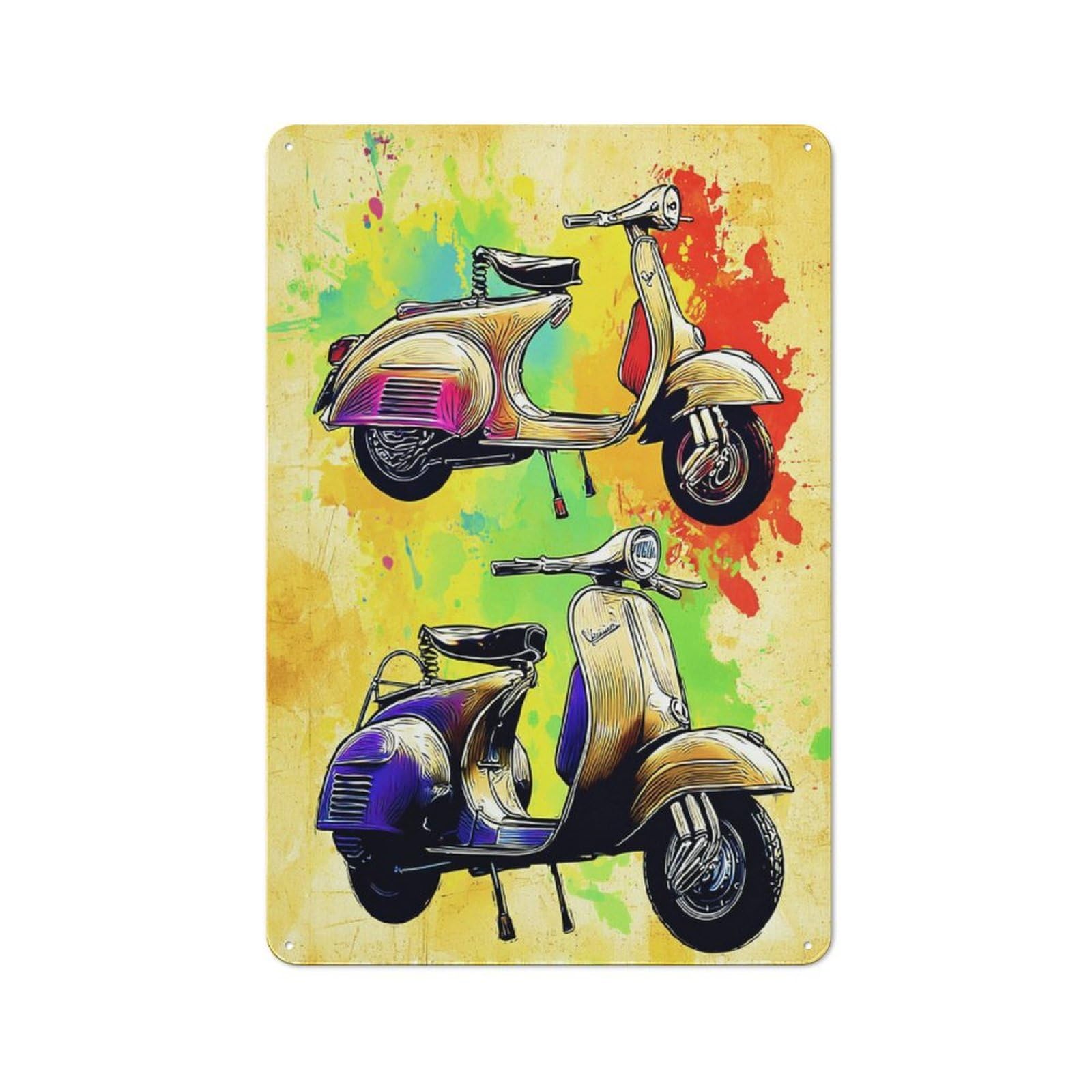 Junmoney Vibrant Scooters Artistic Fusion Vintage Metal Sign 30X20cm, Bistro Style Bistro Wall Plaque For Cafe, Bistro, Bakery Or Restaurant
